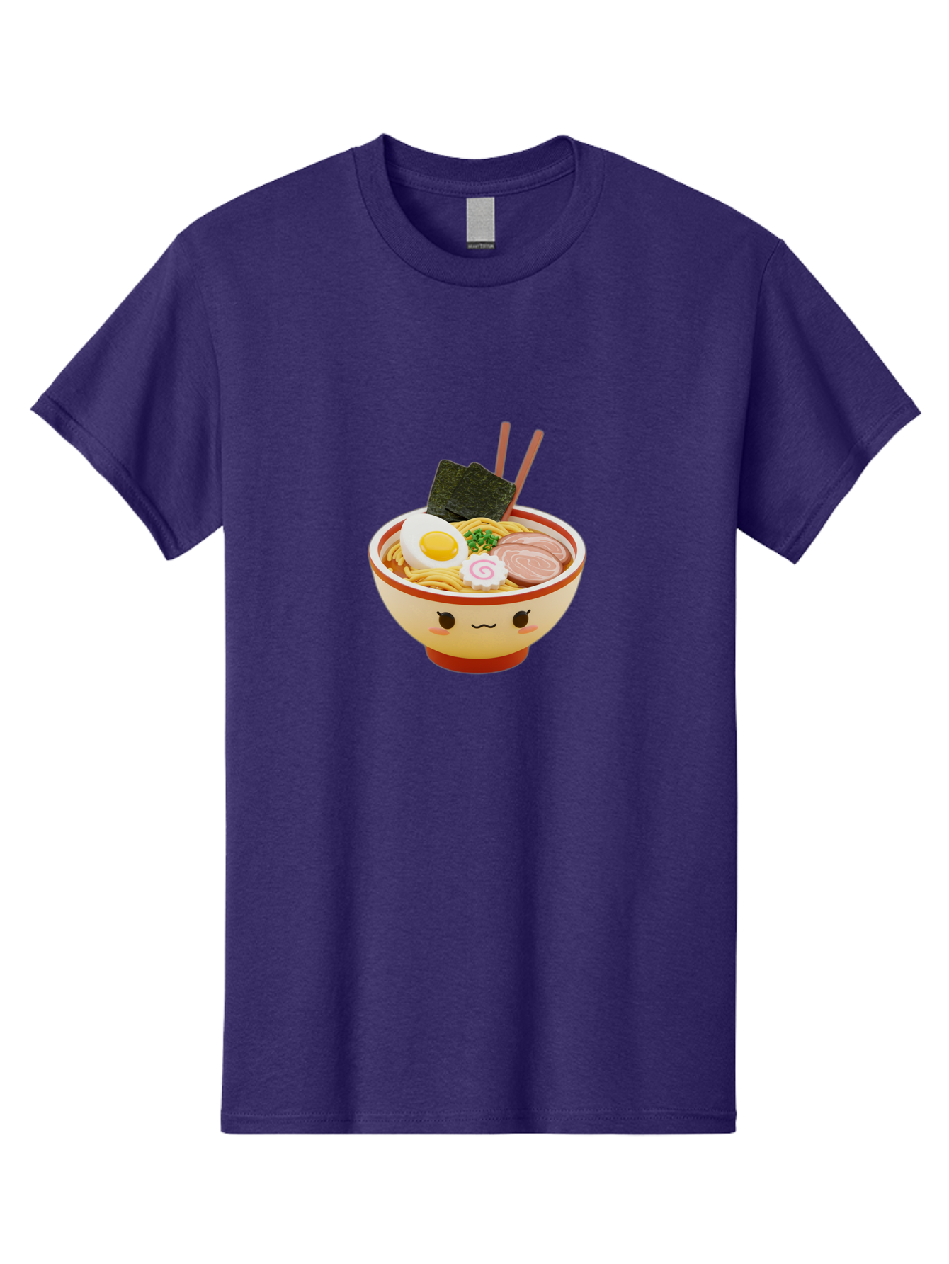 Kawaii-Ramen Men'S Graphic Tee, 100% Cotton, Comfortable Casual Summer Wear, Machine Washable, Cute Ramen Bowl, Cartoon Character, Kawaii Food, Noodle Soup, Boiled Egg, Seaweed, Sliced Pork, Chopsticks, Kawaii Art, Japanese Cuisine, Baa899