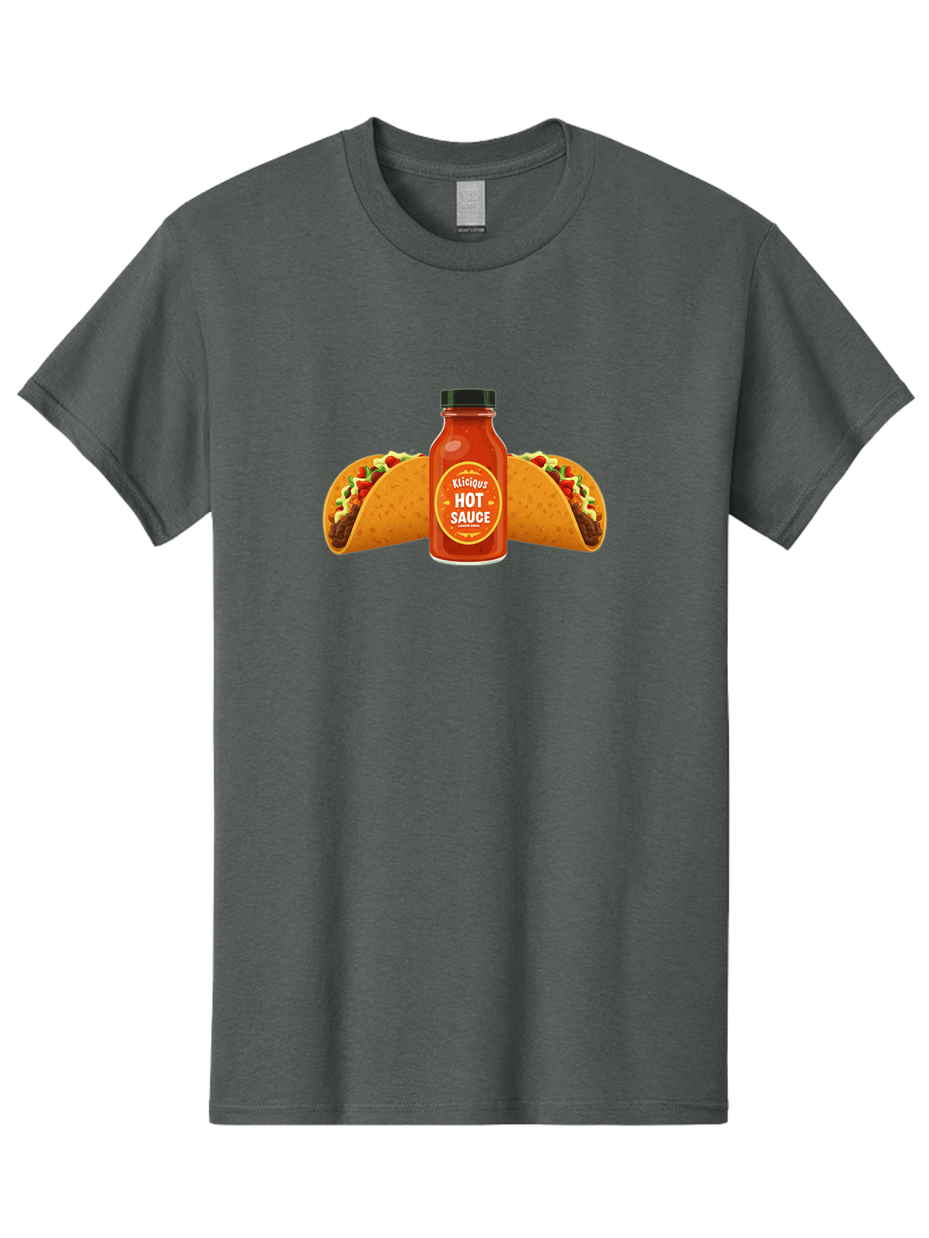 Kligius-Hot-Sauce Men'S Graphic Tee, 100% Cotton, Comfortable Casual Summer Wear, Machine Washable, Hot Sauce Bottle, Kliqius Brand, Tacos With Sauce, Spicy Food, Mexican Cuisine, Condiment, Flavorful Dishes, Foodie Favorites, Savory Delights Baa902
