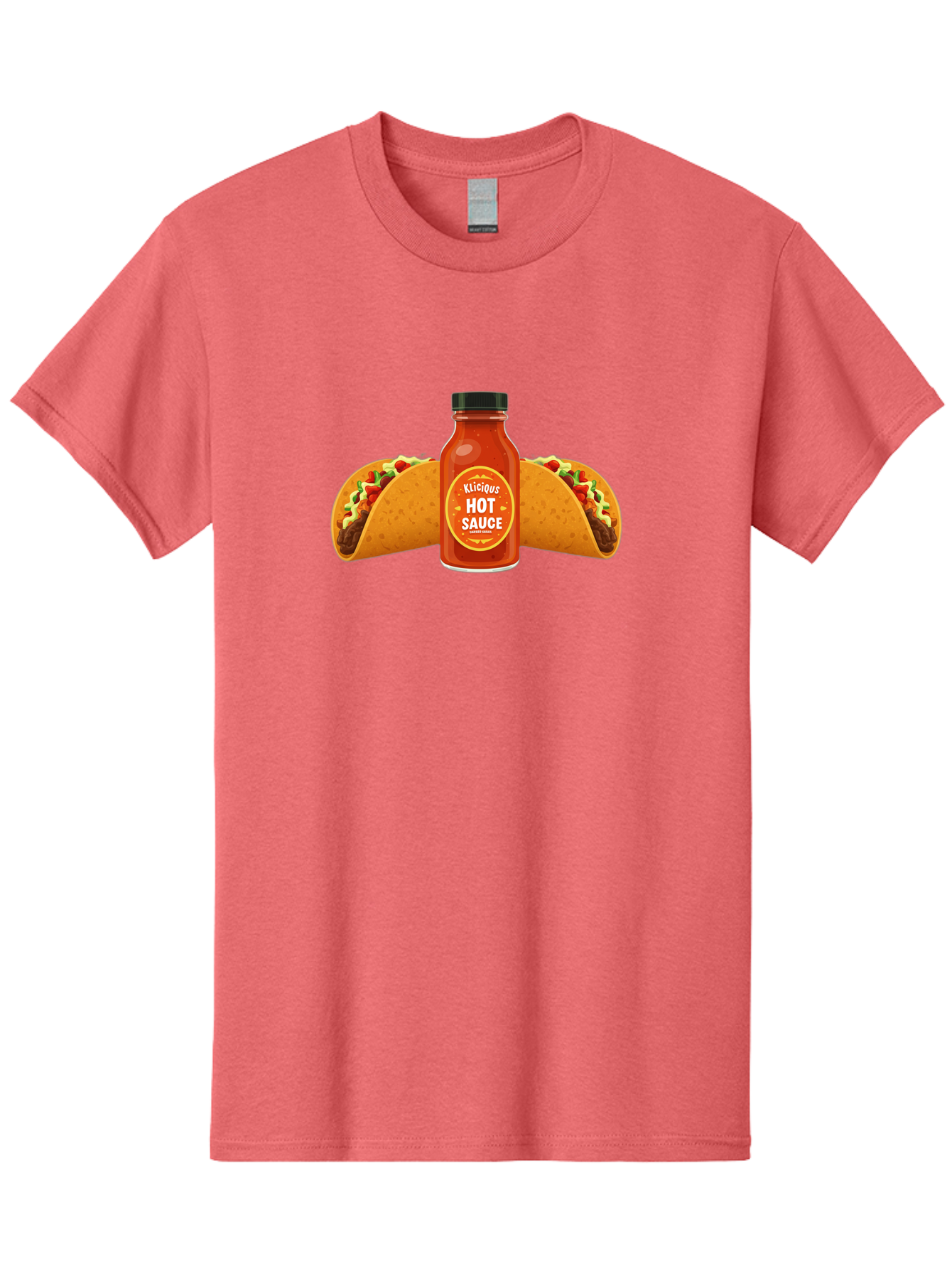 Kligius-Hot-Sauce Men'S Graphic Tee, 100% Cotton, Comfortable Casual Summer Wear, Machine Washable, Hot Sauce Bottle, Kliqius Brand, Tacos With Sauce, Spicy Food, Mexican Cuisine, Condiment, Flavorful Dishes, Foodie Favorites, Savory Delights Baa902
