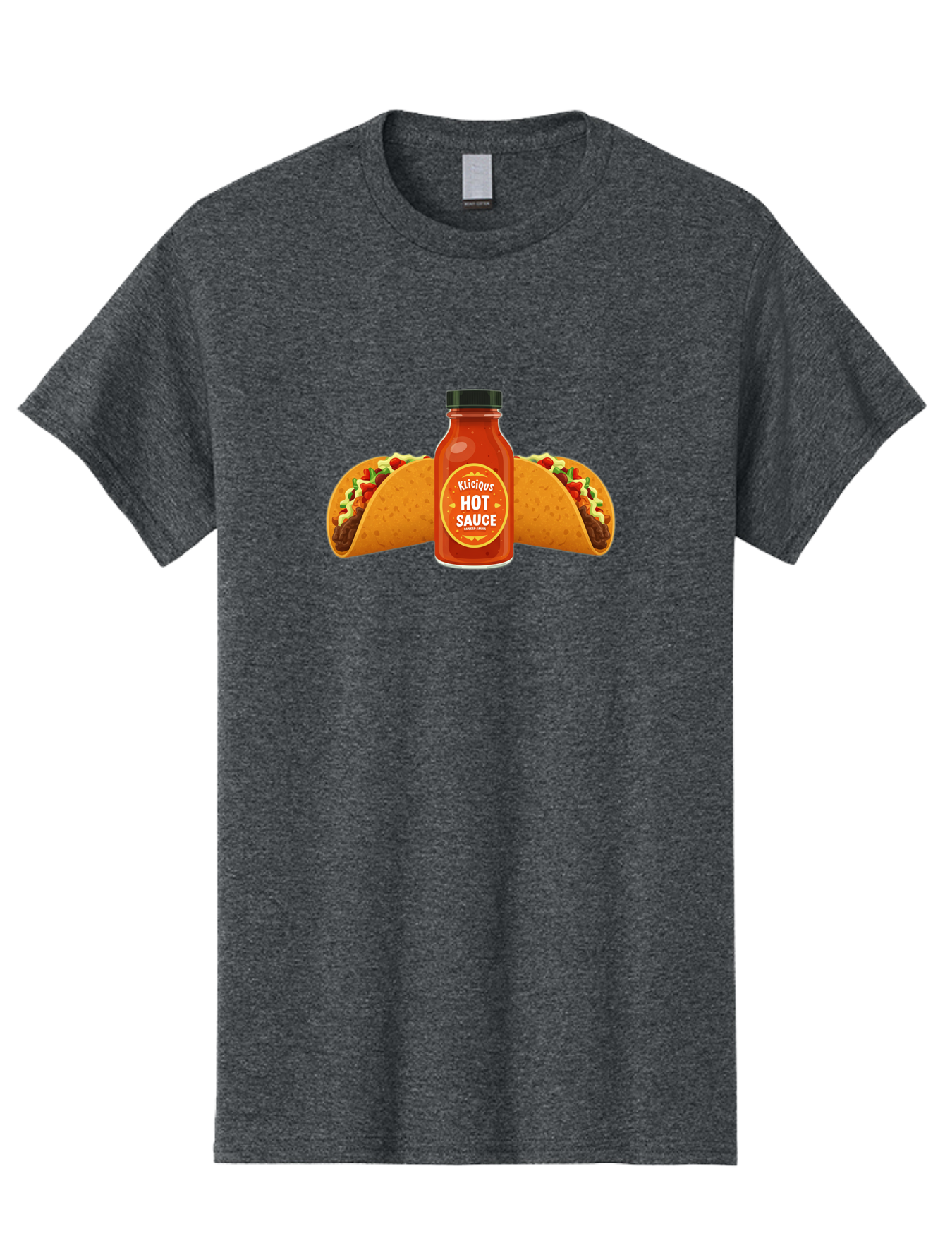 Kligius-Hot-Sauce Men'S Graphic Tee, 100% Cotton, Comfortable Casual Summer Wear, Machine Washable, Hot Sauce Bottle, Kliqius Brand, Tacos With Sauce, Spicy Food, Mexican Cuisine, Condiment, Flavorful Dishes, Foodie Favorites, Savory Delights Baa902