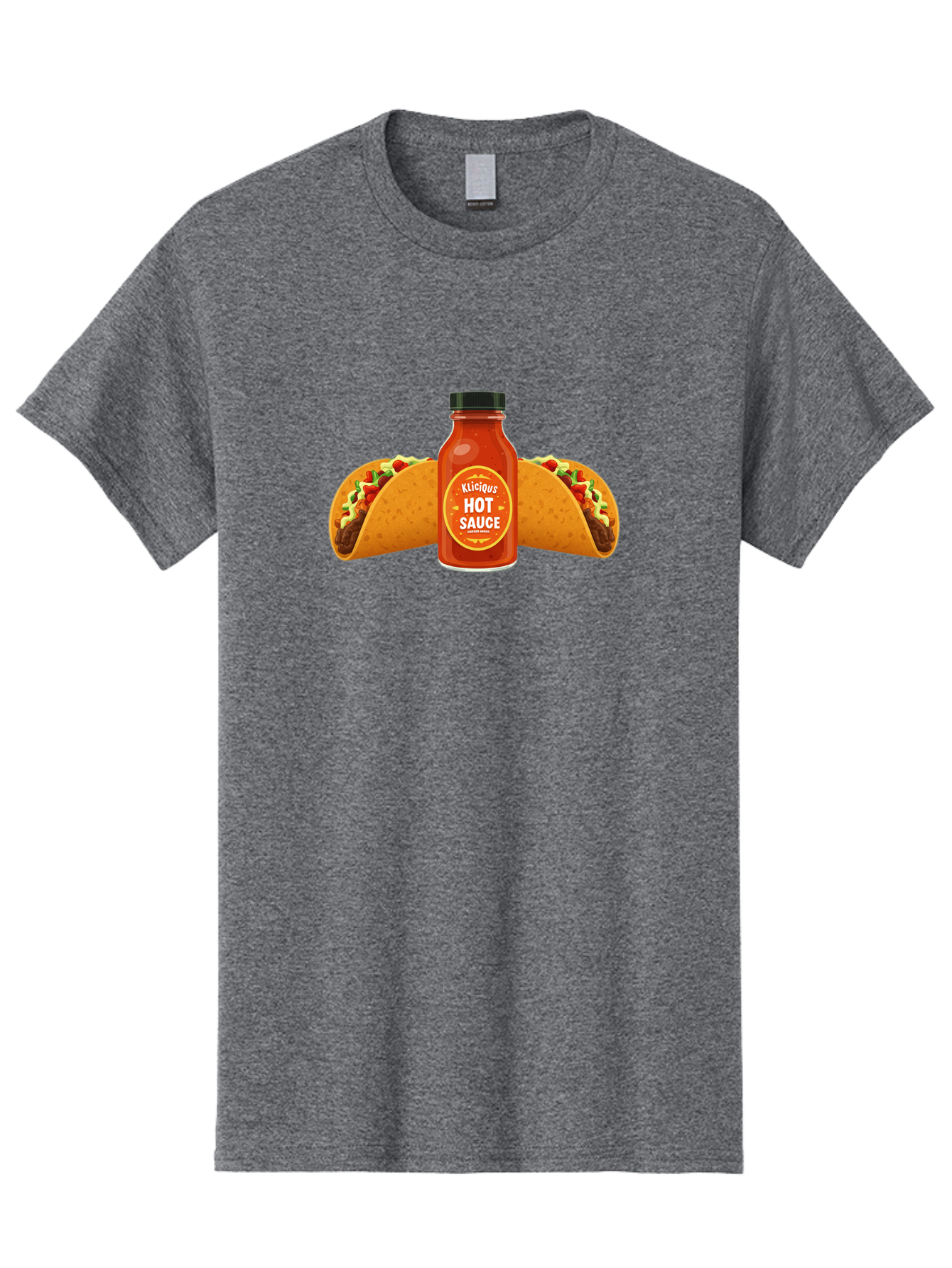 Kligius-Hot-Sauce Men'S Graphic Tee, 100% Cotton, Comfortable Casual Summer Wear, Machine Washable, Hot Sauce Bottle, Kliqius Brand, Tacos With Sauce, Spicy Food, Mexican Cuisine, Condiment, Flavorful Dishes, Foodie Favorites, Savory Delights Baa902