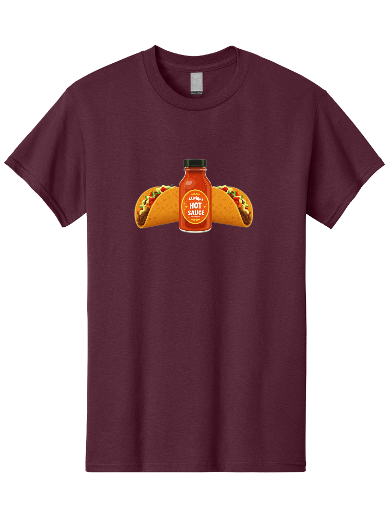Kligius-Hot-Sauce Men'S Graphic Tee, 100% Cotton, Comfortable Casual Summer Wear, Machine Washable, Hot Sauce Bottle, Kliqius Brand, Tacos With Sauce, Spicy Food, Mexican Cuisine, Condiment, Flavorful Dishes, Foodie Favorites, Savory Delights Baa902