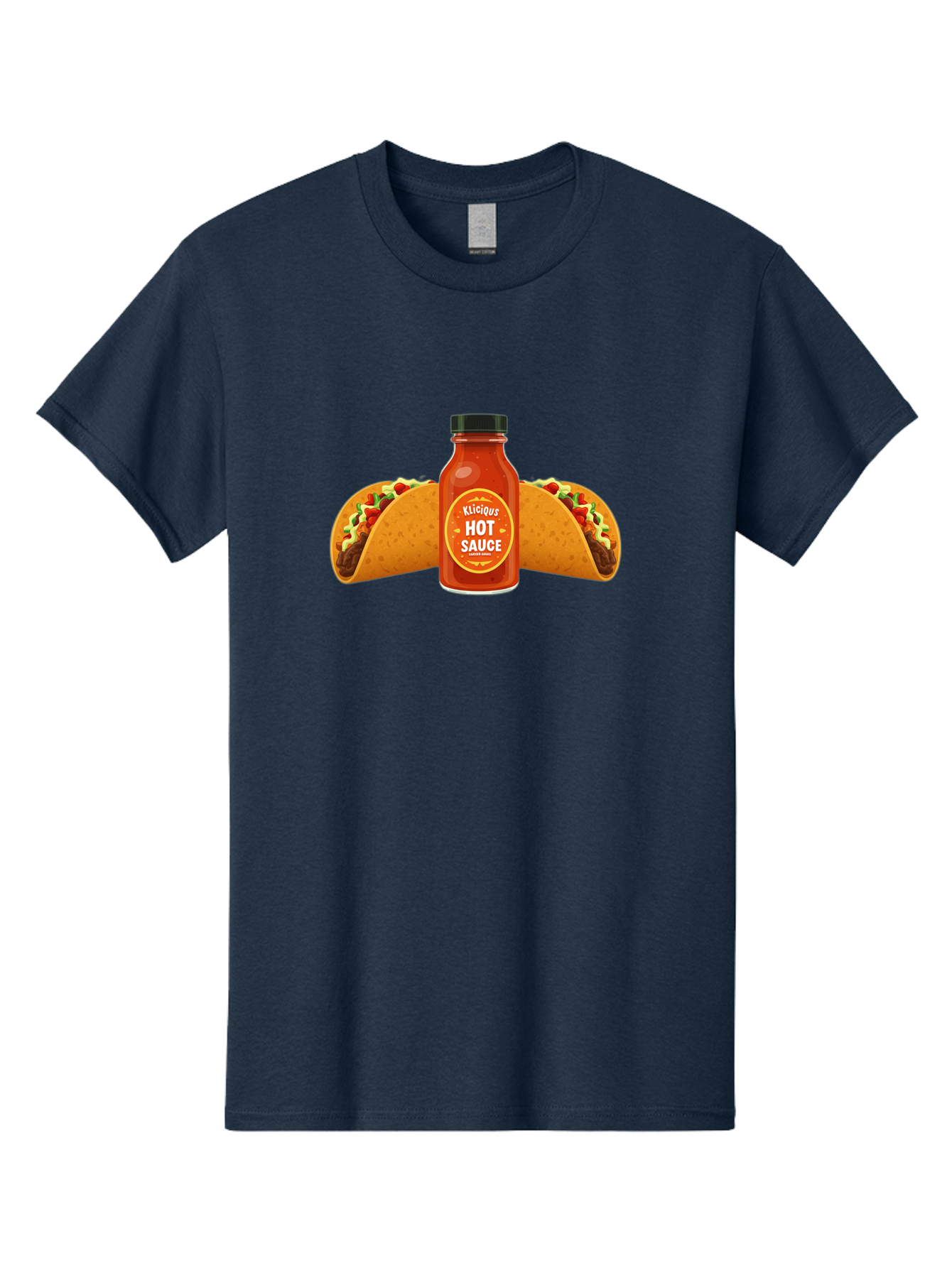 Kligius-Hot-Sauce Men'S Graphic Tee, 100% Cotton, Comfortable Casual Summer Wear, Machine Washable, Hot Sauce Bottle, Kliqius Brand, Tacos With Sauce, Spicy Food, Mexican Cuisine, Condiment, Flavorful Dishes, Foodie Favorites, Savory Delights Baa902