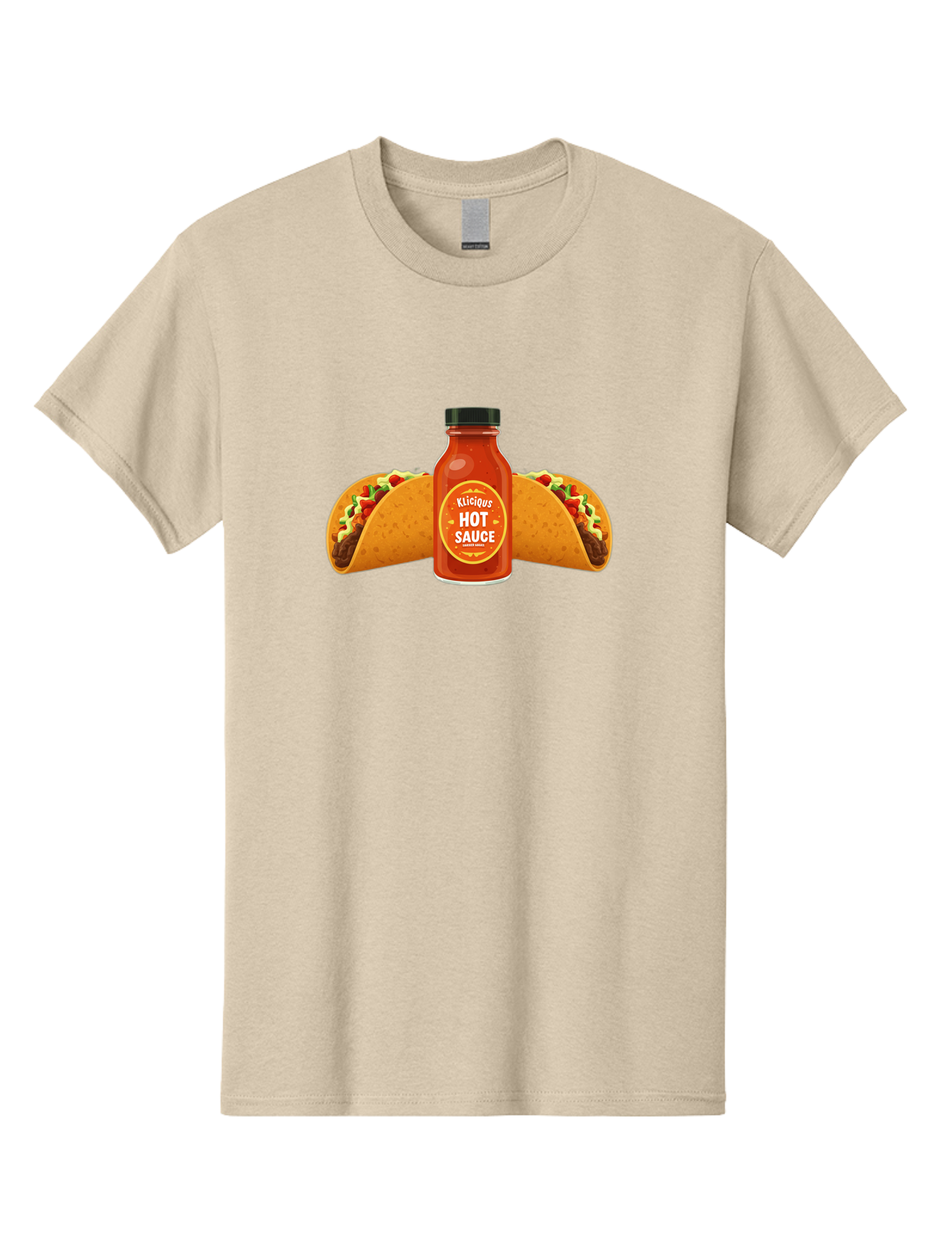 Kligius-Hot-Sauce Men'S Graphic Tee, 100% Cotton, Comfortable Casual Summer Wear, Machine Washable, Hot Sauce Bottle, Kliqius Brand, Tacos With Sauce, Spicy Food, Mexican Cuisine, Condiment, Flavorful Dishes, Foodie Favorites, Savory Delights Baa902