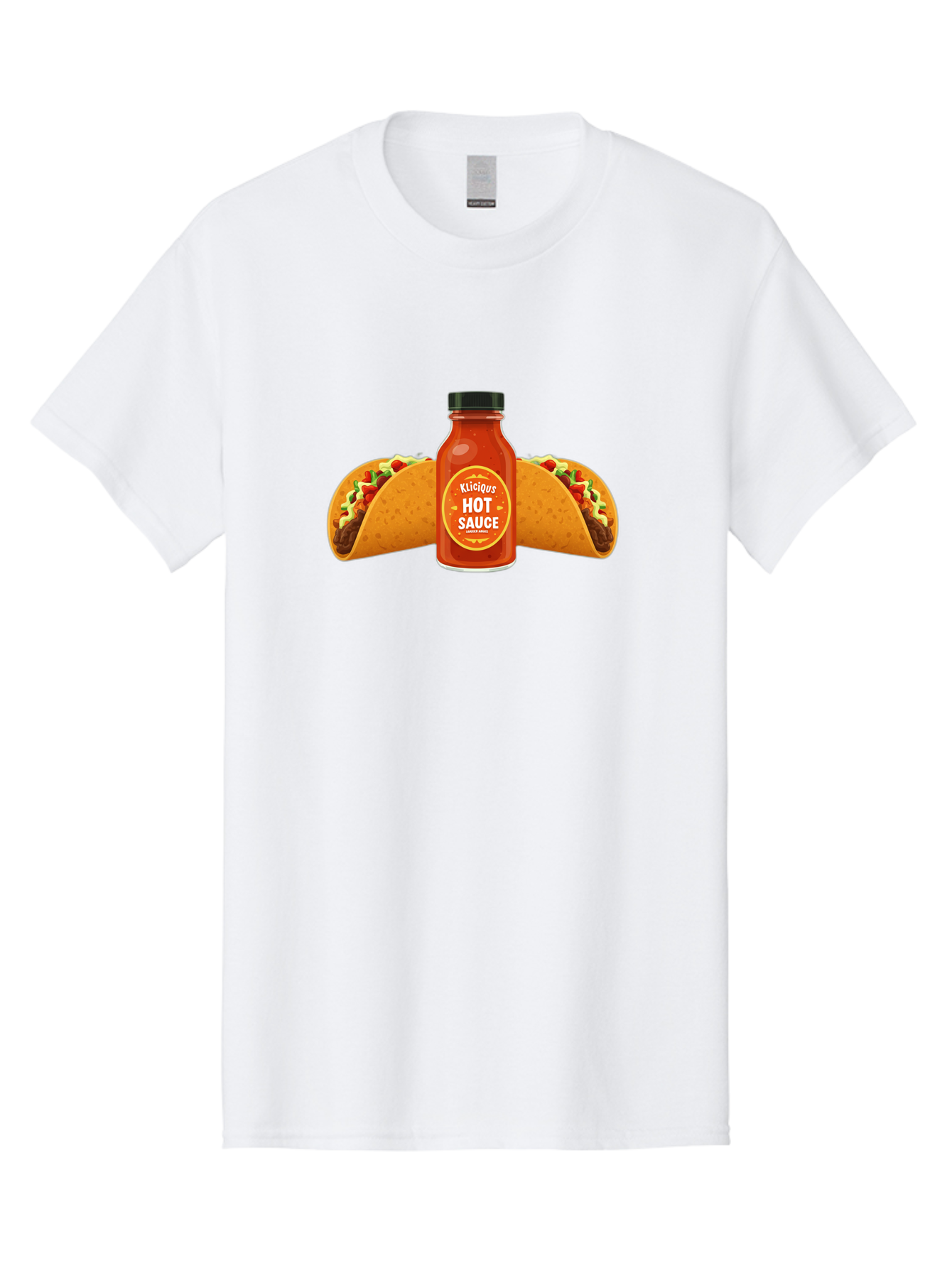 Kligius-Hot-Sauce Men'S Graphic Tee, 100% Cotton, Comfortable Casual Summer Wear, Machine Washable, Hot Sauce Bottle, Kliqius Brand, Tacos With Sauce, Spicy Food, Mexican Cuisine, Condiment, Flavorful Dishes, Foodie Favorites, Savory Delights Baa902