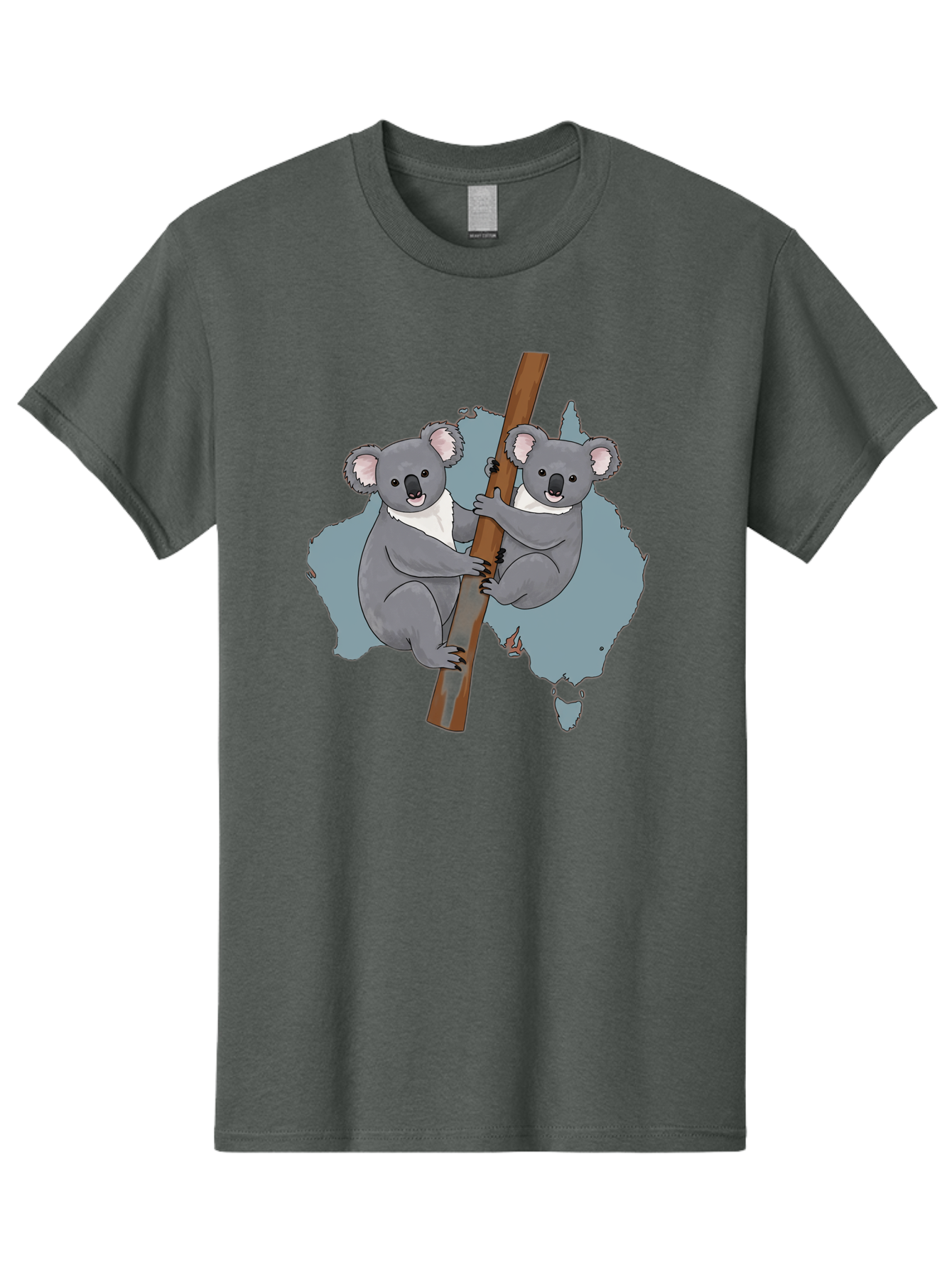Koalas-On-Australia-Map Men'S Graphic Tee, 100% Cotton, Comfortable Casual Summer Wear, Machine Washable, Koalas Climbing, Australia Map, Cartoon Animals, Cute Wildlife, Adorable Marsupials, Australian Fauna, Funny Illustration, Gray Koalas, Baa903