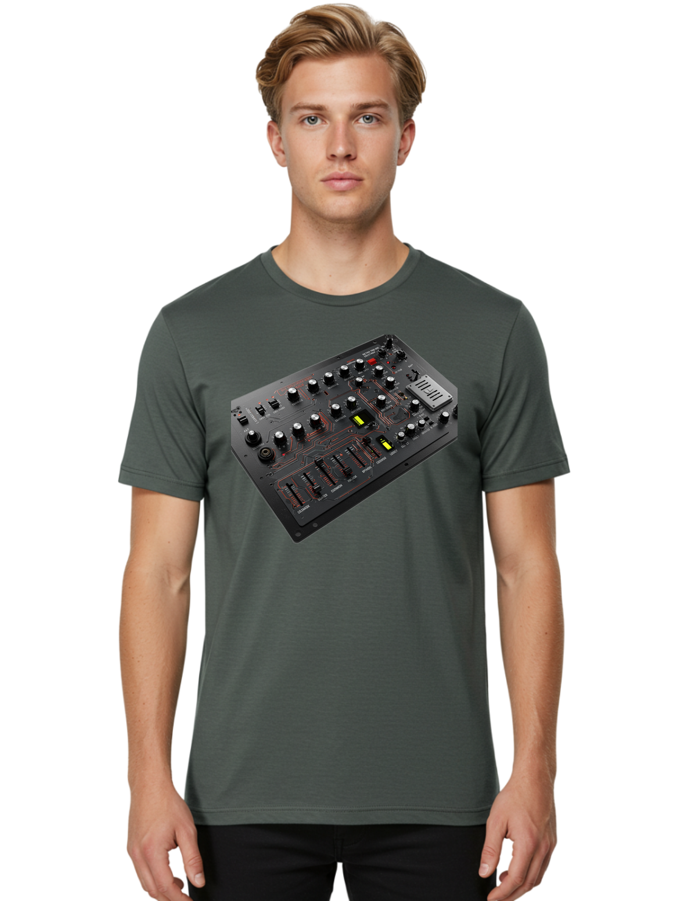 Korg-Minilogue-1 Men'S Graphic Tee, 100% Cotton, Comfortable Casual Summer Wear, Machine Washable, Korg Minilogue Synthesizer, Sound Design, Music Production, Analog Synthesizer, Audio Equipment, Electronic Music Gear, Knobs, Sliders, Buttons, Baa904