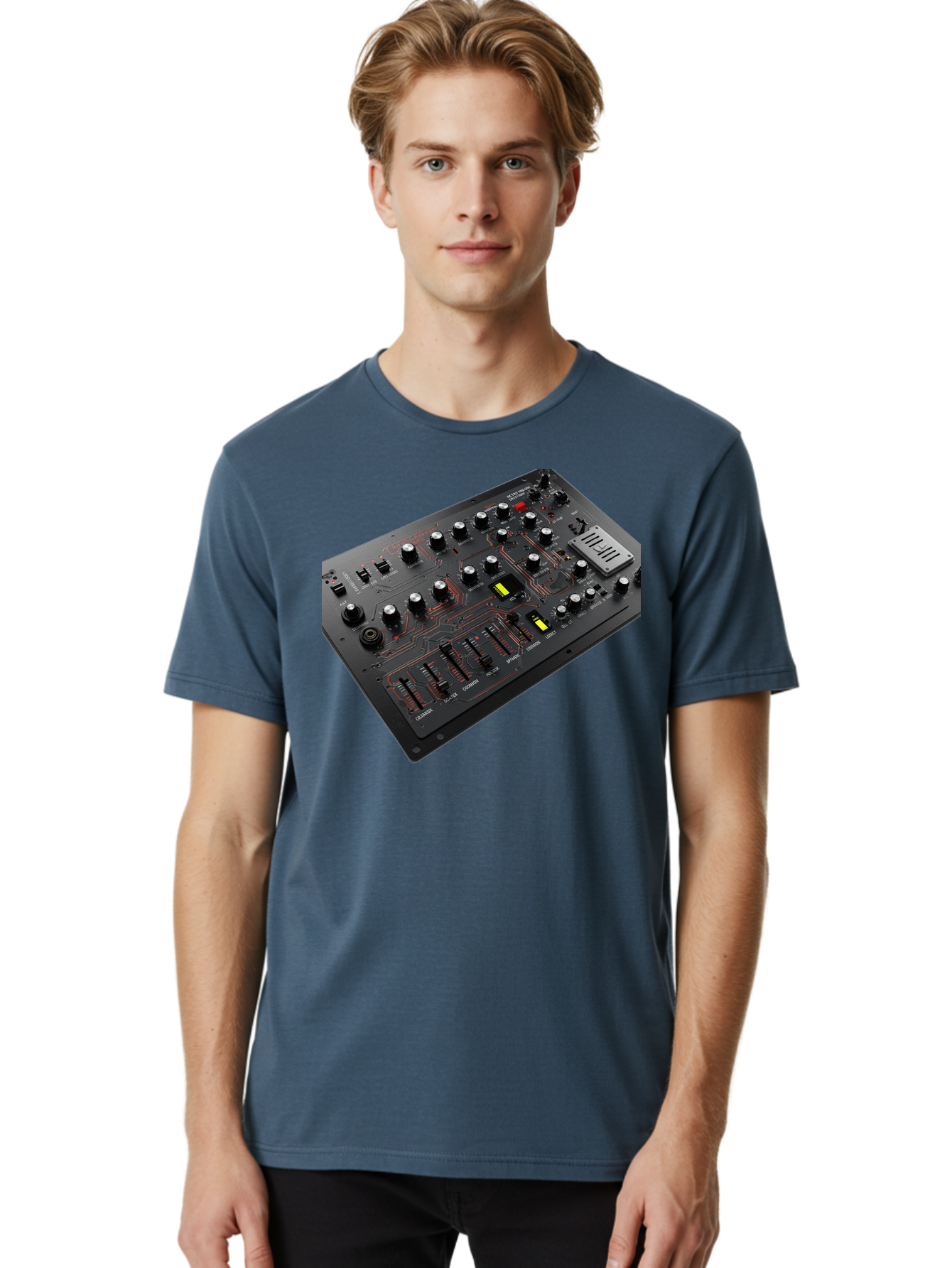 Korg-Minilogue-1 Men'S Graphic Tee, 100% Cotton, Comfortable Casual Summer Wear, Machine Washable, Korg Minilogue Synthesizer, Sound Design, Music Production, Analog Synthesizer, Audio Equipment, Electronic Music Gear, Knobs, Sliders, Buttons, Baa904