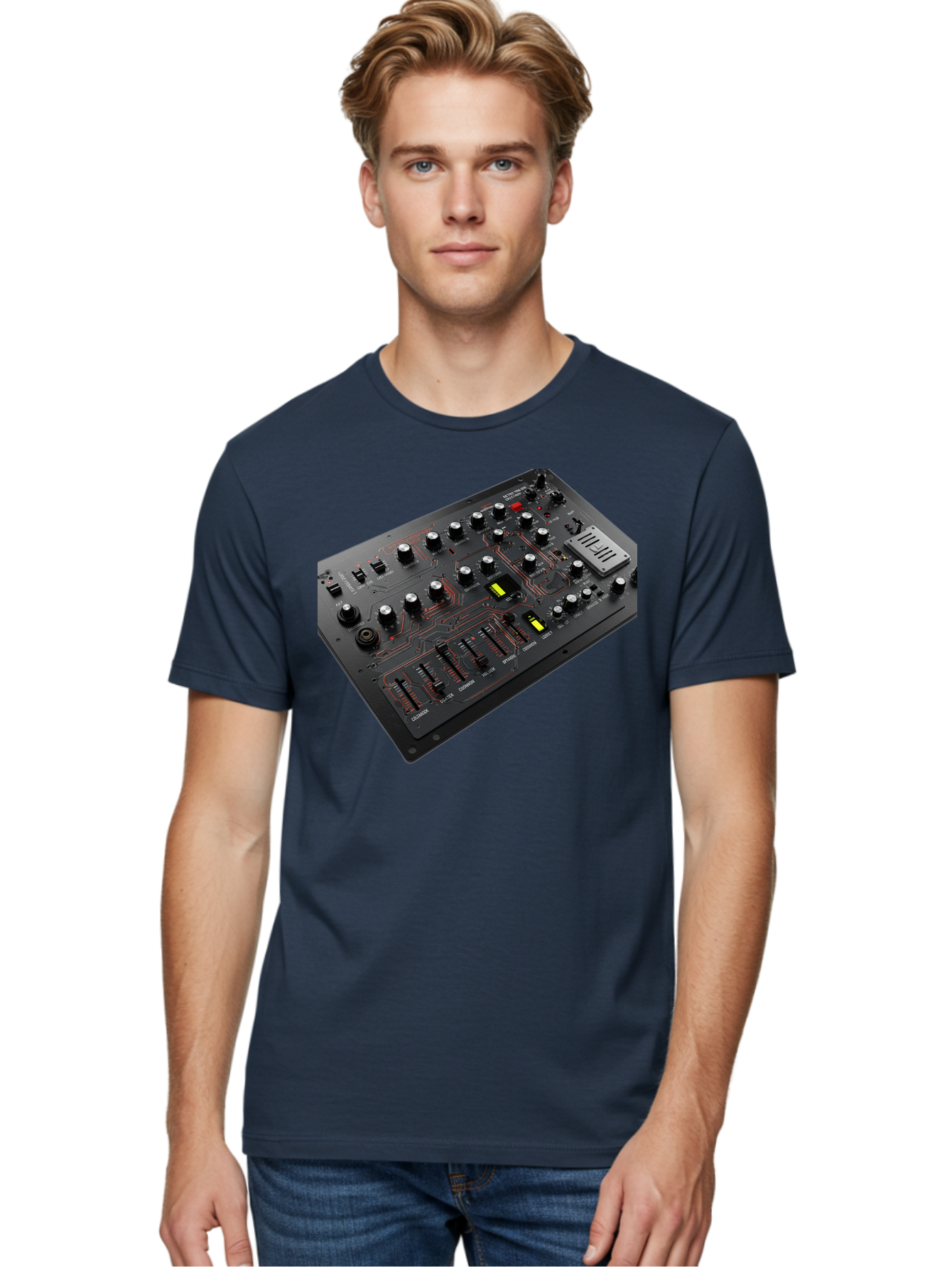 Korg-Minilogue-1 Men'S Graphic Tee, 100% Cotton, Comfortable Casual Summer Wear, Machine Washable, Korg Minilogue Synthesizer, Sound Design, Music Production, Analog Synthesizer, Audio Equipment, Electronic Music Gear, Knobs, Sliders, Buttons, Baa904