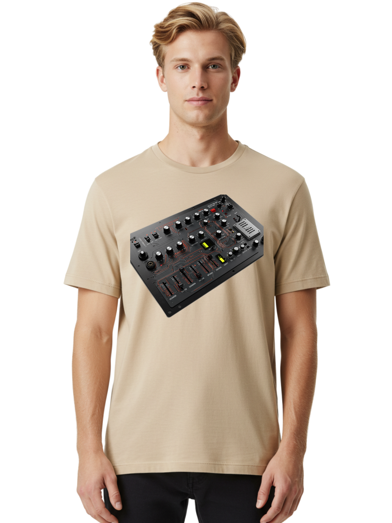 Korg-Minilogue-1 Men'S Graphic Tee, 100% Cotton, Comfortable Casual Summer Wear, Machine Washable, Korg Minilogue Synthesizer, Sound Design, Music Production, Analog Synthesizer, Audio Equipment, Electronic Music Gear, Knobs, Sliders, Buttons, Baa904