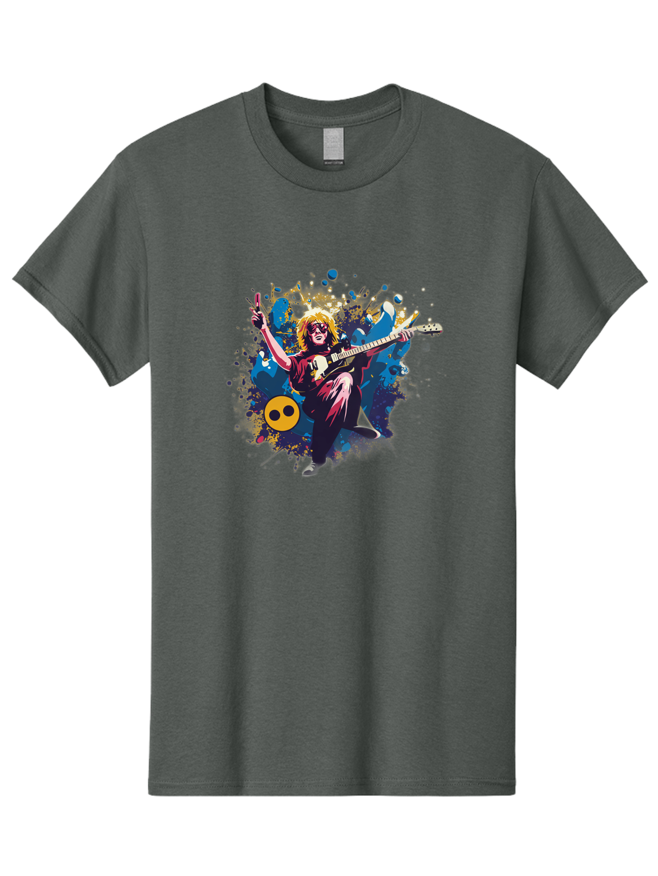 Kurt-Cobain Men'S Graphic Tee, 100% Cotton, Comfortable Casual Summer Wear, Machine Washable, Kurt Cobain Playing Guitar, Rockstar Pose, Kurt Cobain Tribute, Grunge Music, Iconic Musician, Rock On Gesture, Guitar Hero, Music Legend, Baa908