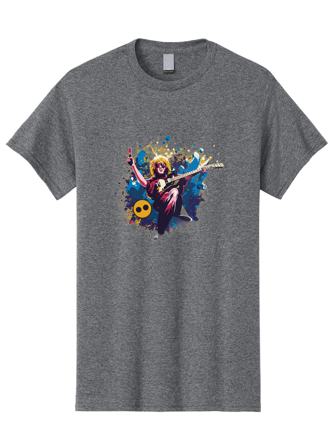 Kurt-Cobain Men'S Graphic Tee, 100% Cotton, Comfortable Casual Summer Wear, Machine Washable, Kurt Cobain Playing Guitar, Rockstar Pose, Kurt Cobain Tribute, Grunge Music, Iconic Musician, Rock On Gesture, Guitar Hero, Music Legend, Baa908