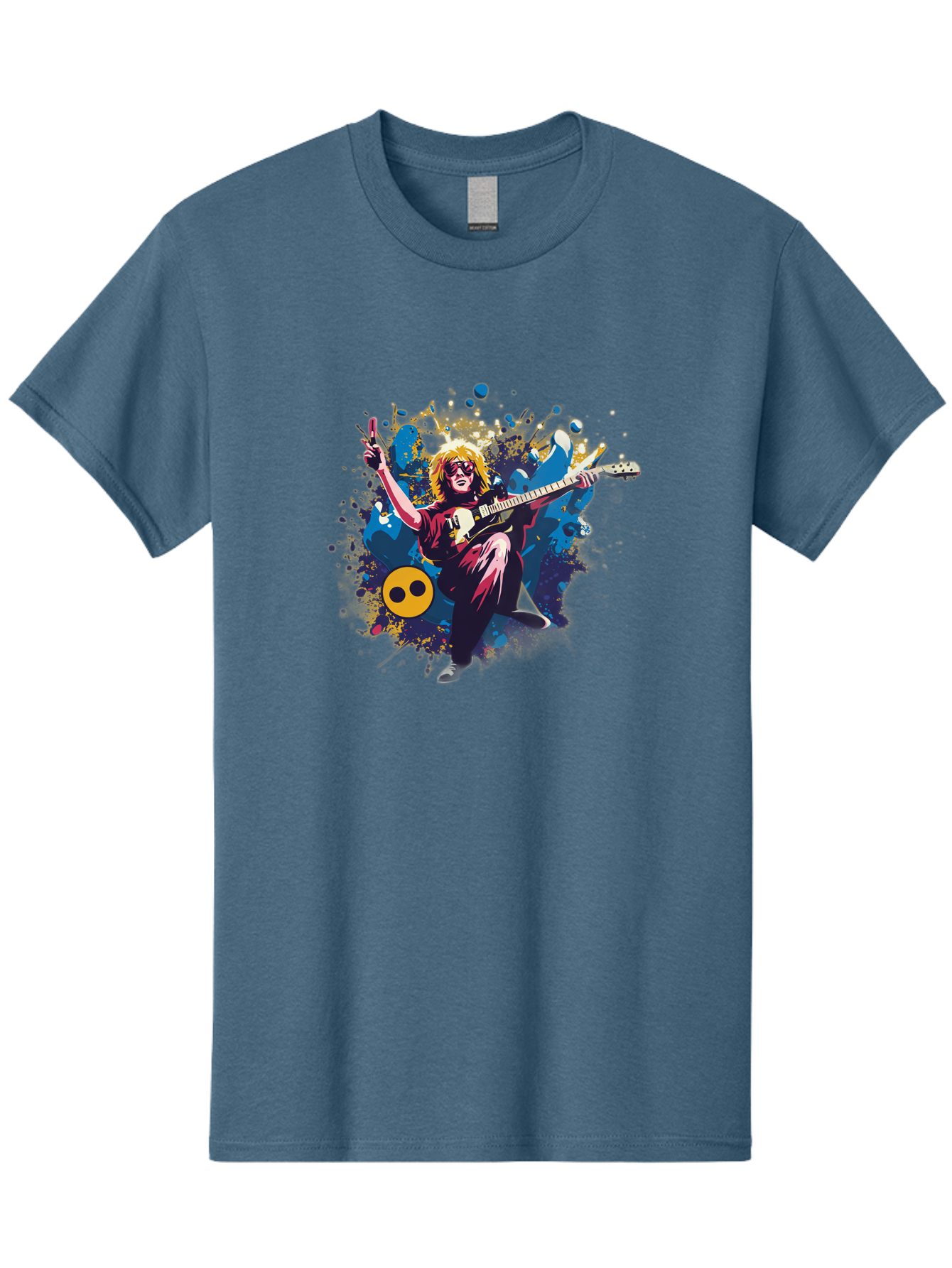 Kurt-Cobain Men'S Graphic Tee, 100% Cotton, Comfortable Casual Summer Wear, Machine Washable, Kurt Cobain Playing Guitar, Rockstar Pose, Kurt Cobain Tribute, Grunge Music, Iconic Musician, Rock On Gesture, Guitar Hero, Music Legend, Baa908