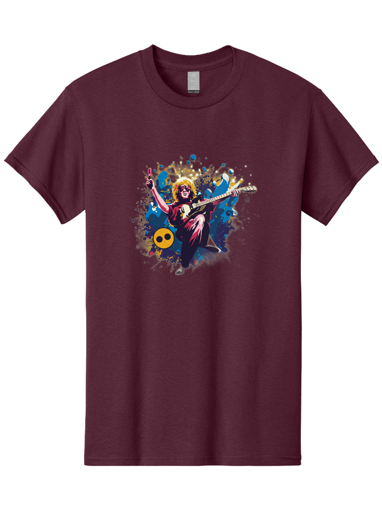 Kurt-Cobain Men'S Graphic Tee, 100% Cotton, Comfortable Casual Summer Wear, Machine Washable, Kurt Cobain Playing Guitar, Rockstar Pose, Kurt Cobain Tribute, Grunge Music, Iconic Musician, Rock On Gesture, Guitar Hero, Music Legend, Baa908
