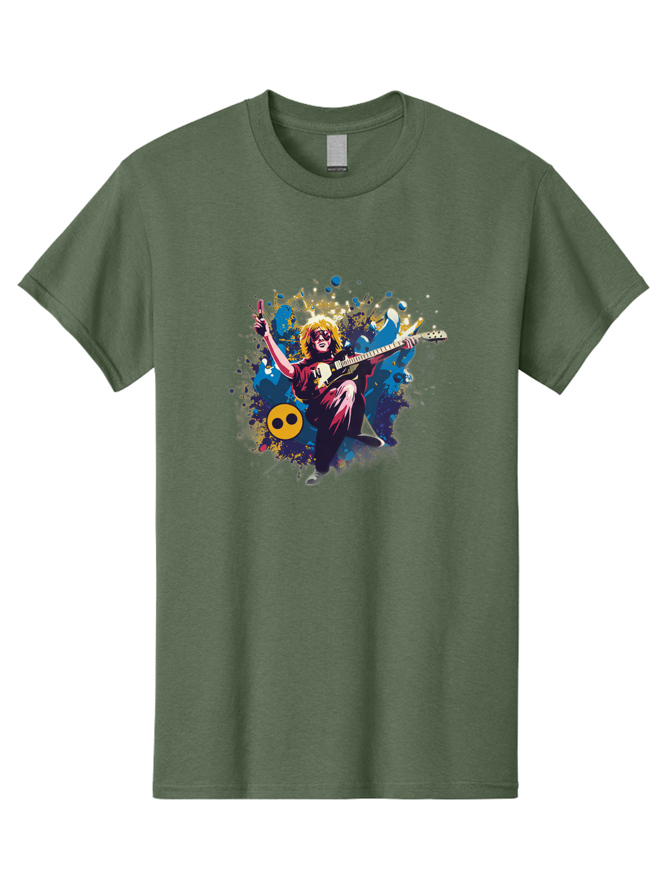Kurt-Cobain Men'S Graphic Tee, 100% Cotton, Comfortable Casual Summer Wear, Machine Washable, Kurt Cobain Playing Guitar, Rockstar Pose, Kurt Cobain Tribute, Grunge Music, Iconic Musician, Rock On Gesture, Guitar Hero, Music Legend, Baa908