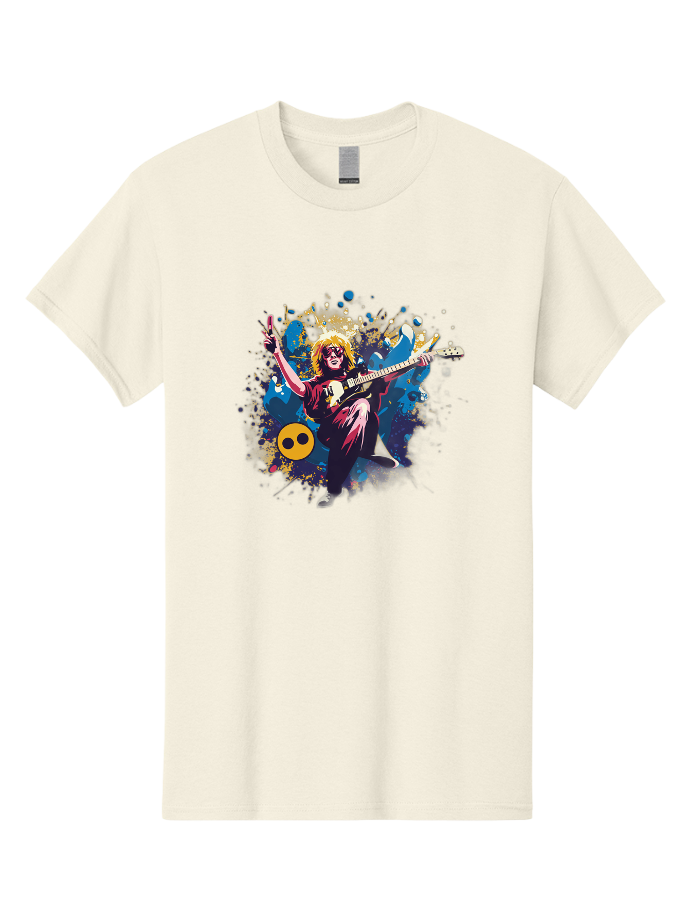 Kurt-Cobain Men'S Graphic Tee, 100% Cotton, Comfortable Casual Summer Wear, Machine Washable, Kurt Cobain Playing Guitar, Rockstar Pose, Kurt Cobain Tribute, Grunge Music, Iconic Musician, Rock On Gesture, Guitar Hero, Music Legend, Baa908