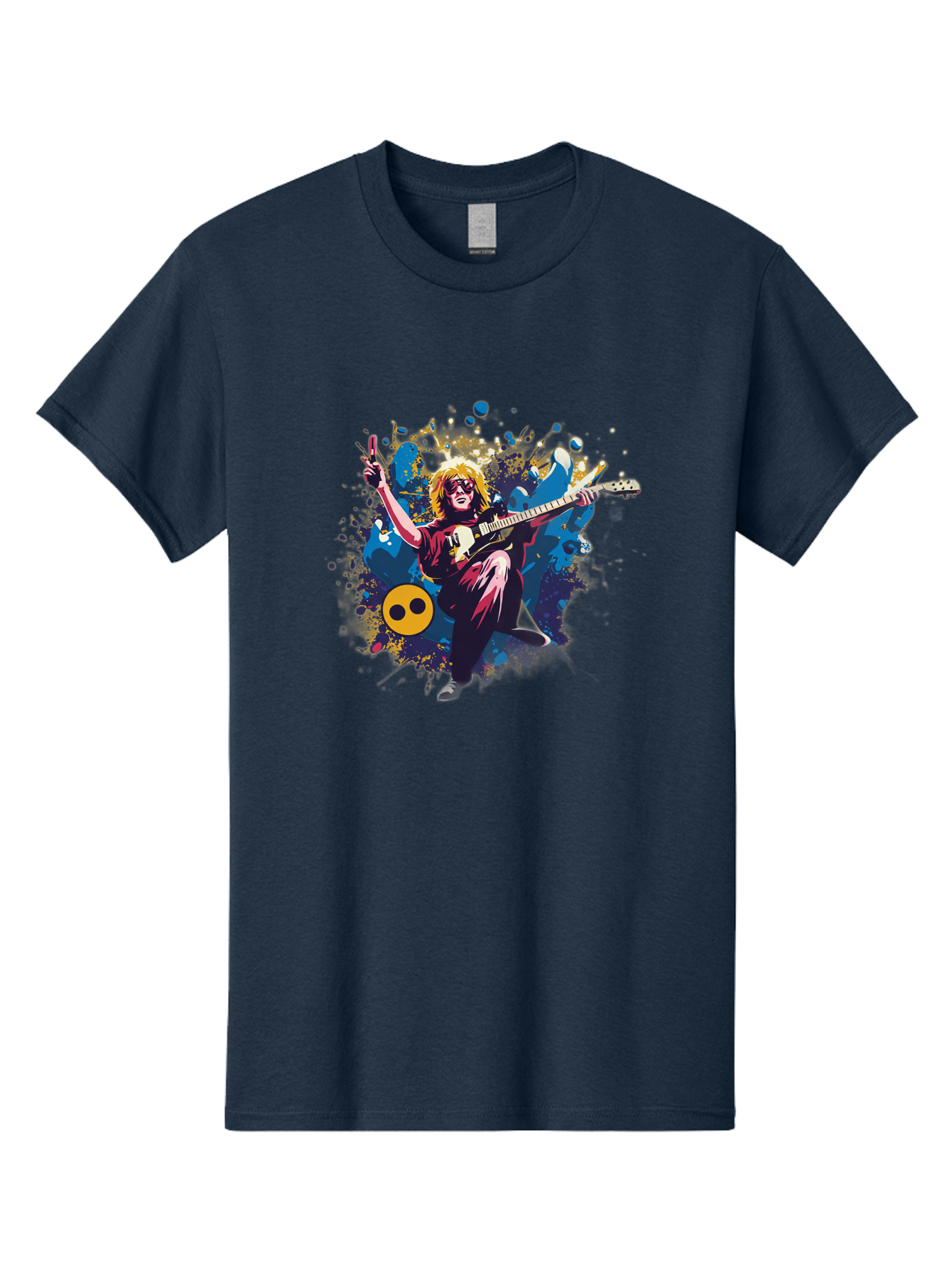 Kurt-Cobain Men'S Graphic Tee, 100% Cotton, Comfortable Casual Summer Wear, Machine Washable, Kurt Cobain Playing Guitar, Rockstar Pose, Kurt Cobain Tribute, Grunge Music, Iconic Musician, Rock On Gesture, Guitar Hero, Music Legend, Baa908