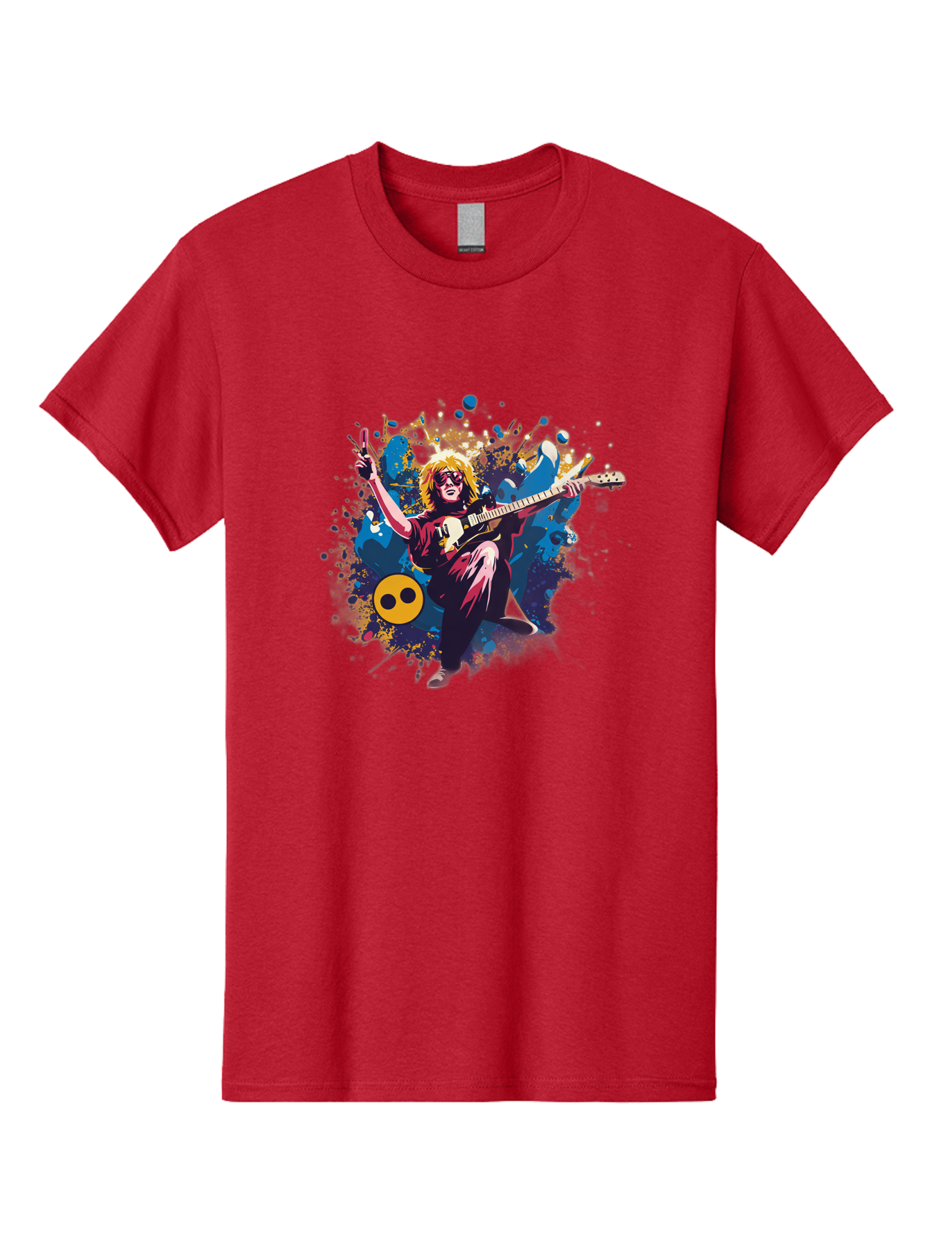 Kurt-Cobain Men'S Graphic Tee, 100% Cotton, Comfortable Casual Summer Wear, Machine Washable, Kurt Cobain Playing Guitar, Rockstar Pose, Kurt Cobain Tribute, Grunge Music, Iconic Musician, Rock On Gesture, Guitar Hero, Music Legend, Baa908