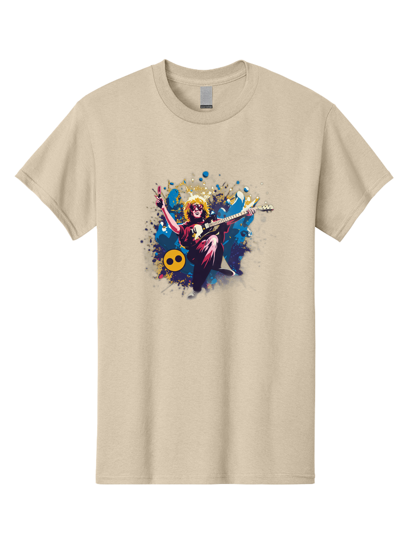 Kurt-Cobain Men'S Graphic Tee, 100% Cotton, Comfortable Casual Summer Wear, Machine Washable, Kurt Cobain Playing Guitar, Rockstar Pose, Kurt Cobain Tribute, Grunge Music, Iconic Musician, Rock On Gesture, Guitar Hero, Music Legend, Baa908