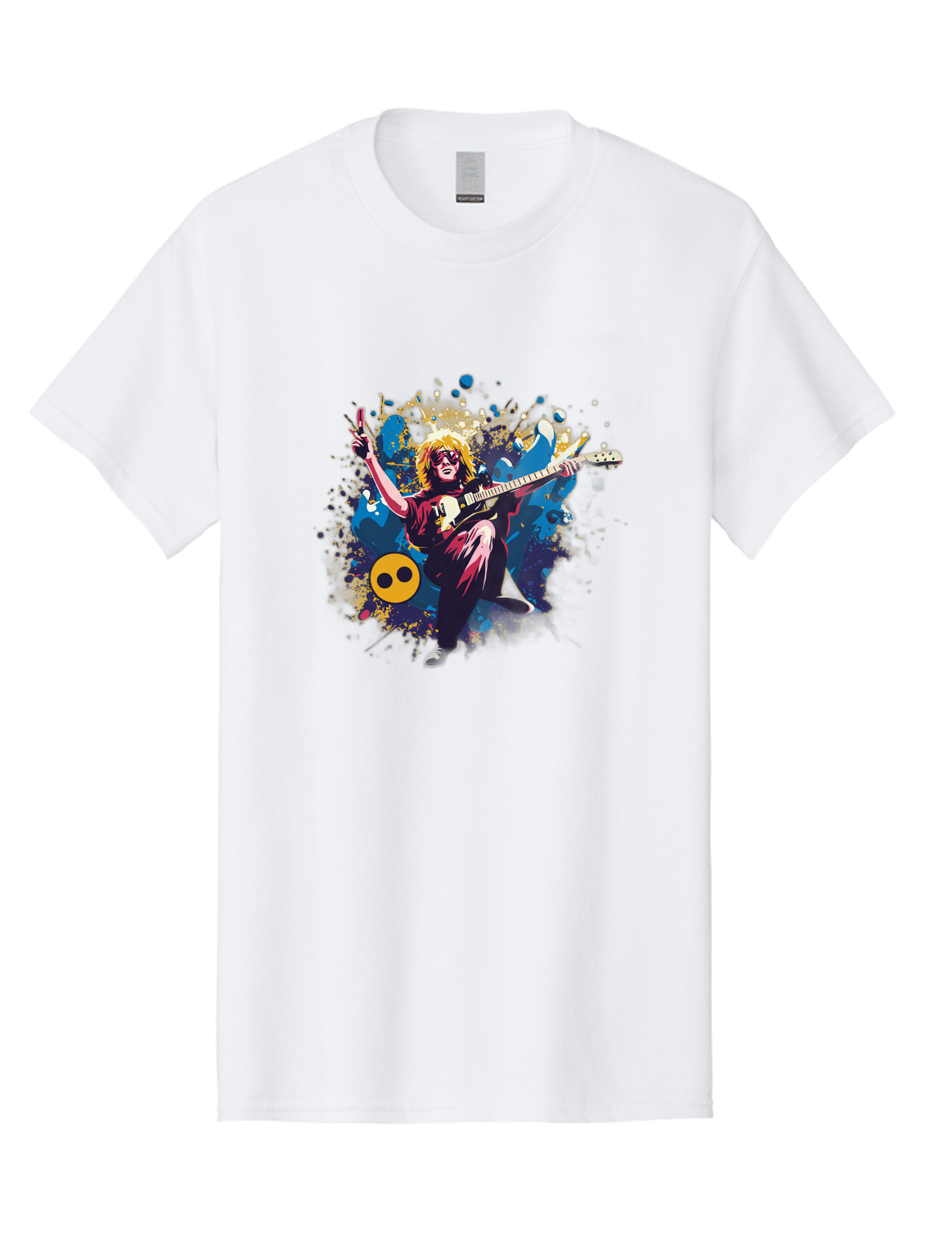 Kurt-Cobain Men'S Graphic Tee, 100% Cotton, Comfortable Casual Summer Wear, Machine Washable, Kurt Cobain Playing Guitar, Rockstar Pose, Kurt Cobain Tribute, Grunge Music, Iconic Musician, Rock On Gesture, Guitar Hero, Music Legend, Baa908