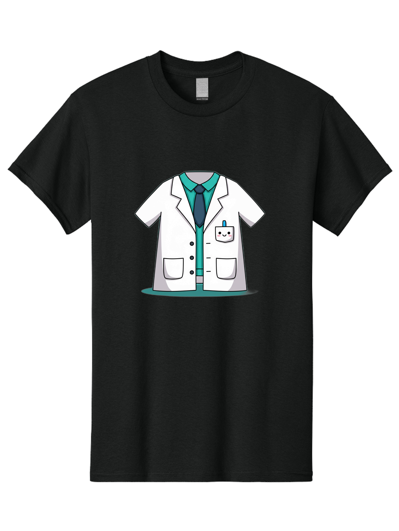 Lab-Coat Men'S Graphic Tee, 100% Cotton, Comfortable Casual Summer Wear, Machine Washable, Lab Coat, Cartoon Style, White Lab Coat, Shirt And Tie Underneath, Pocket Protector, Smiling Face, Medical Professional, Science Illustration, Baa909