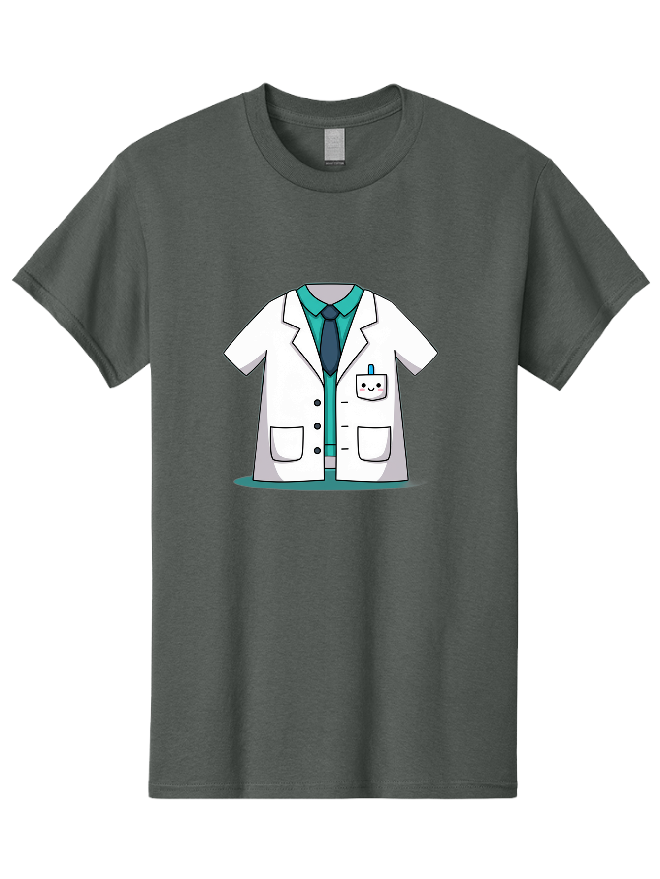 Lab-Coat Men'S Graphic Tee, 100% Cotton, Comfortable Casual Summer Wear, Machine Washable, Lab Coat, Cartoon Style, White Lab Coat, Shirt And Tie Underneath, Pocket Protector, Smiling Face, Medical Professional, Science Illustration, Baa909