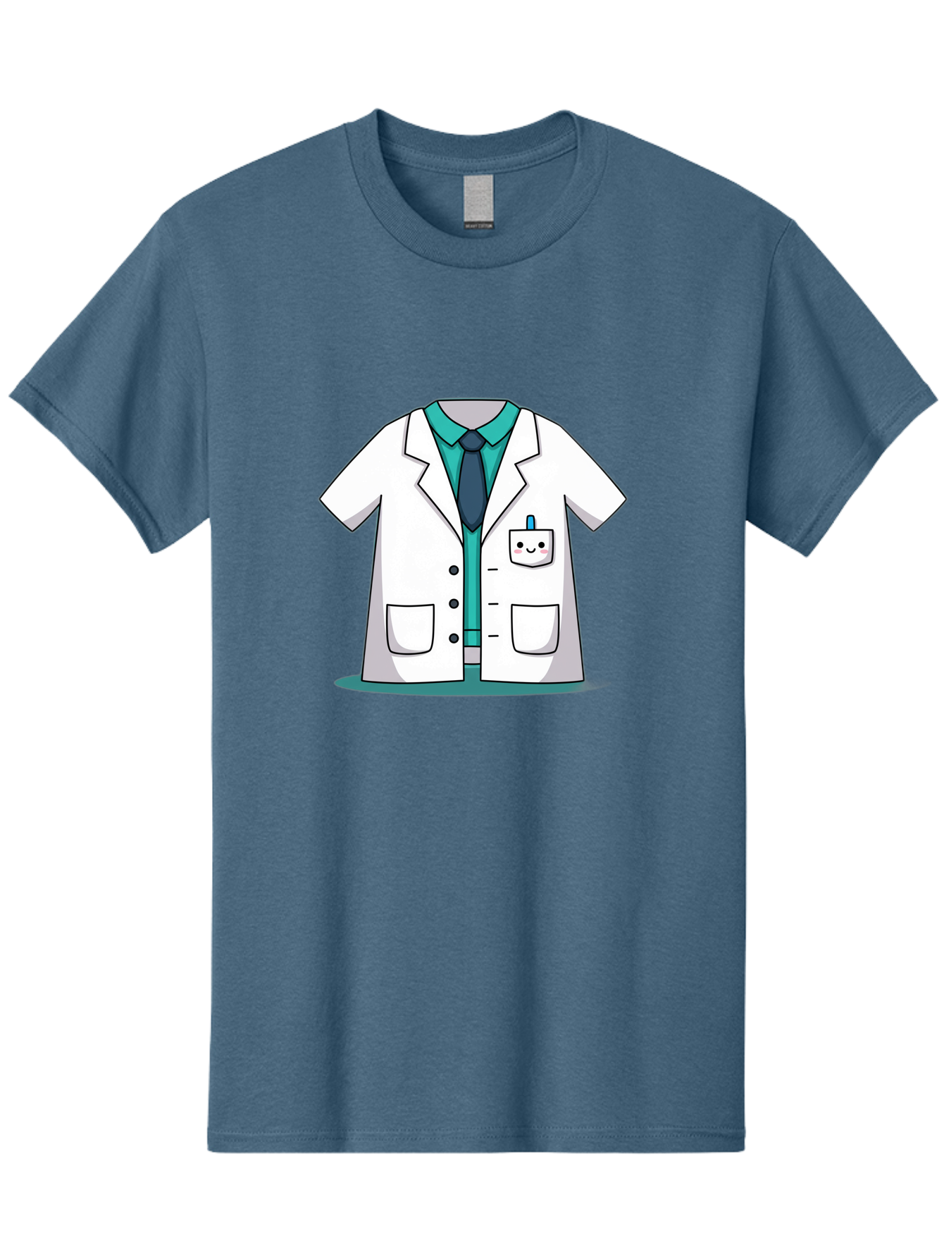 Lab-Coat Men'S Graphic Tee, 100% Cotton, Comfortable Casual Summer Wear, Machine Washable, Lab Coat, Cartoon Style, White Lab Coat, Shirt And Tie Underneath, Pocket Protector, Smiling Face, Medical Professional, Science Illustration, Baa909