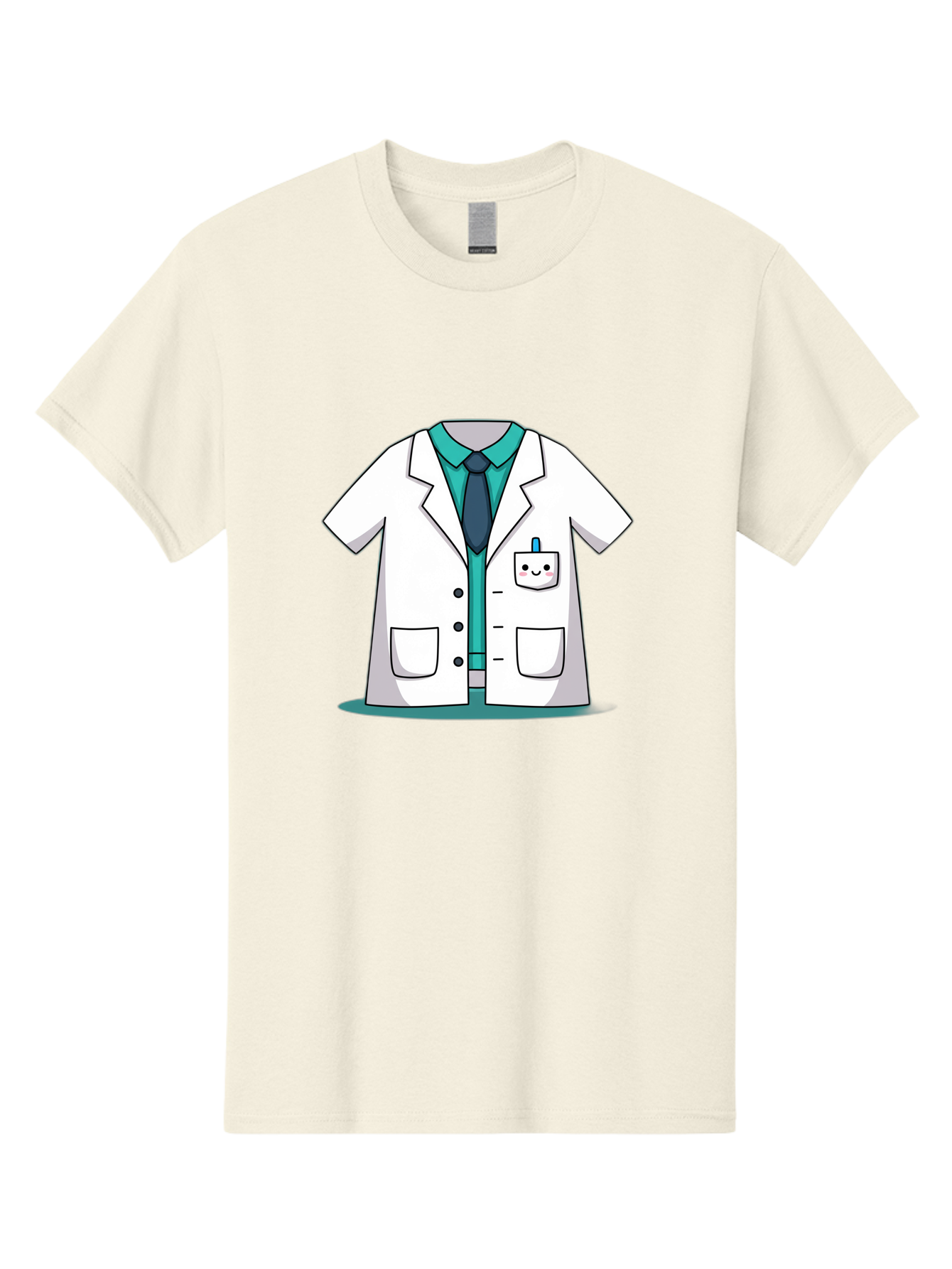 Lab-Coat Men'S Graphic Tee, 100% Cotton, Comfortable Casual Summer Wear, Machine Washable, Lab Coat, Cartoon Style, White Lab Coat, Shirt And Tie Underneath, Pocket Protector, Smiling Face, Medical Professional, Science Illustration, Baa909