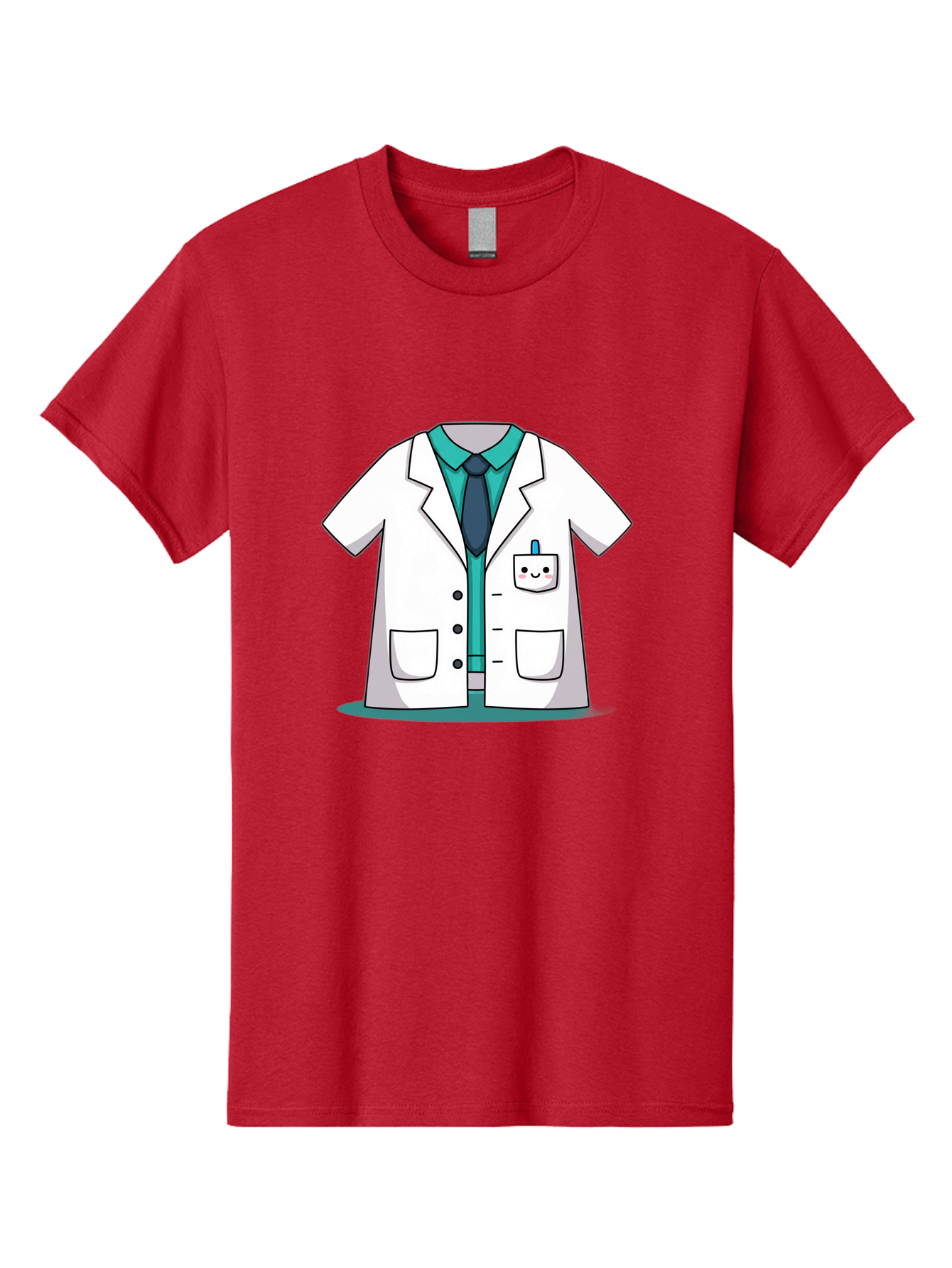 Lab-Coat Men'S Graphic Tee, 100% Cotton, Comfortable Casual Summer Wear, Machine Washable, Lab Coat, Cartoon Style, White Lab Coat, Shirt And Tie Underneath, Pocket Protector, Smiling Face, Medical Professional, Science Illustration, Baa909