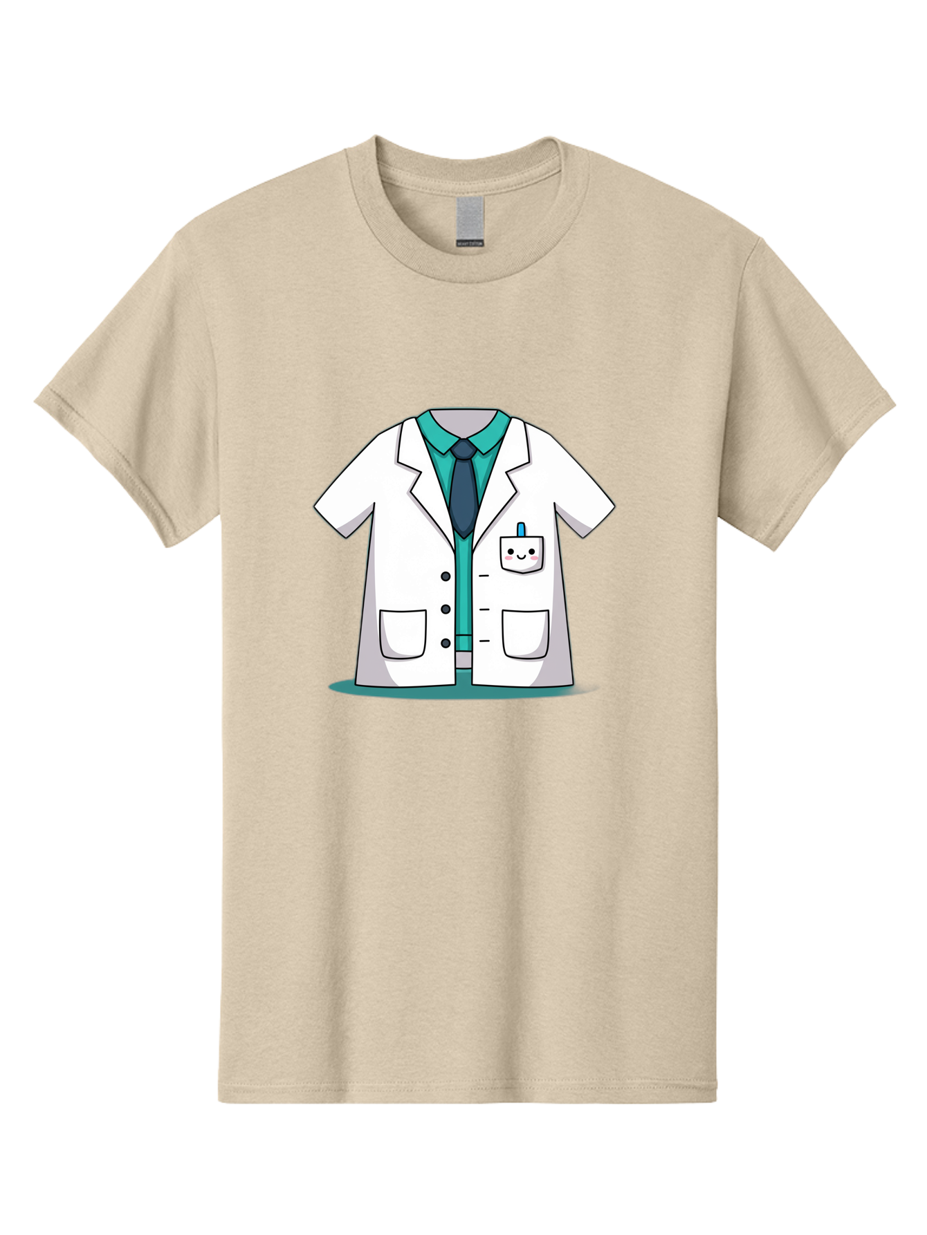 Lab-Coat Men'S Graphic Tee, 100% Cotton, Comfortable Casual Summer Wear, Machine Washable, Lab Coat, Cartoon Style, White Lab Coat, Shirt And Tie Underneath, Pocket Protector, Smiling Face, Medical Professional, Science Illustration, Baa909