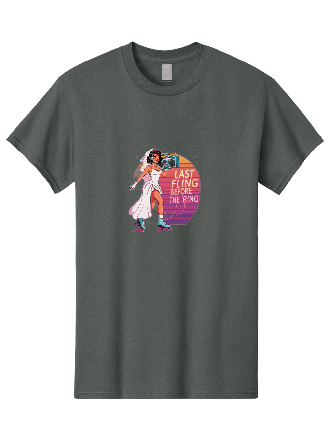 Last-Fling-Before-The-Ring-1 Men'S Graphic Tee, 100% Cotton, Comfortable Casual Summer Wear, Machine Washable, Bride On Roller Skates, Wedding Dress, Boombox, Last Fling Before The Ring, Fun, Party, Bachelorette, Playful Bride, Baa911