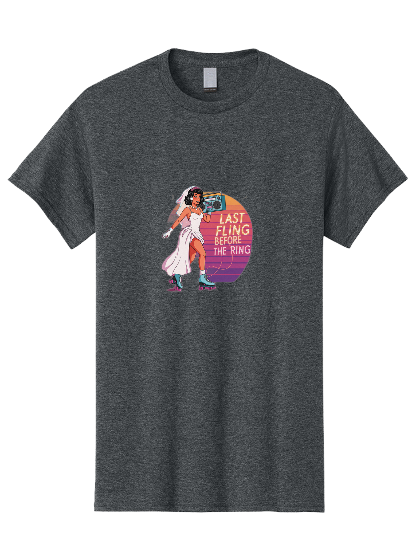 Last-Fling-Before-The-Ring-1 Men'S Graphic Tee, 100% Cotton, Comfortable Casual Summer Wear, Machine Washable, Bride On Roller Skates, Wedding Dress, Boombox, Last Fling Before The Ring, Fun, Party, Bachelorette, Playful Bride, Baa911