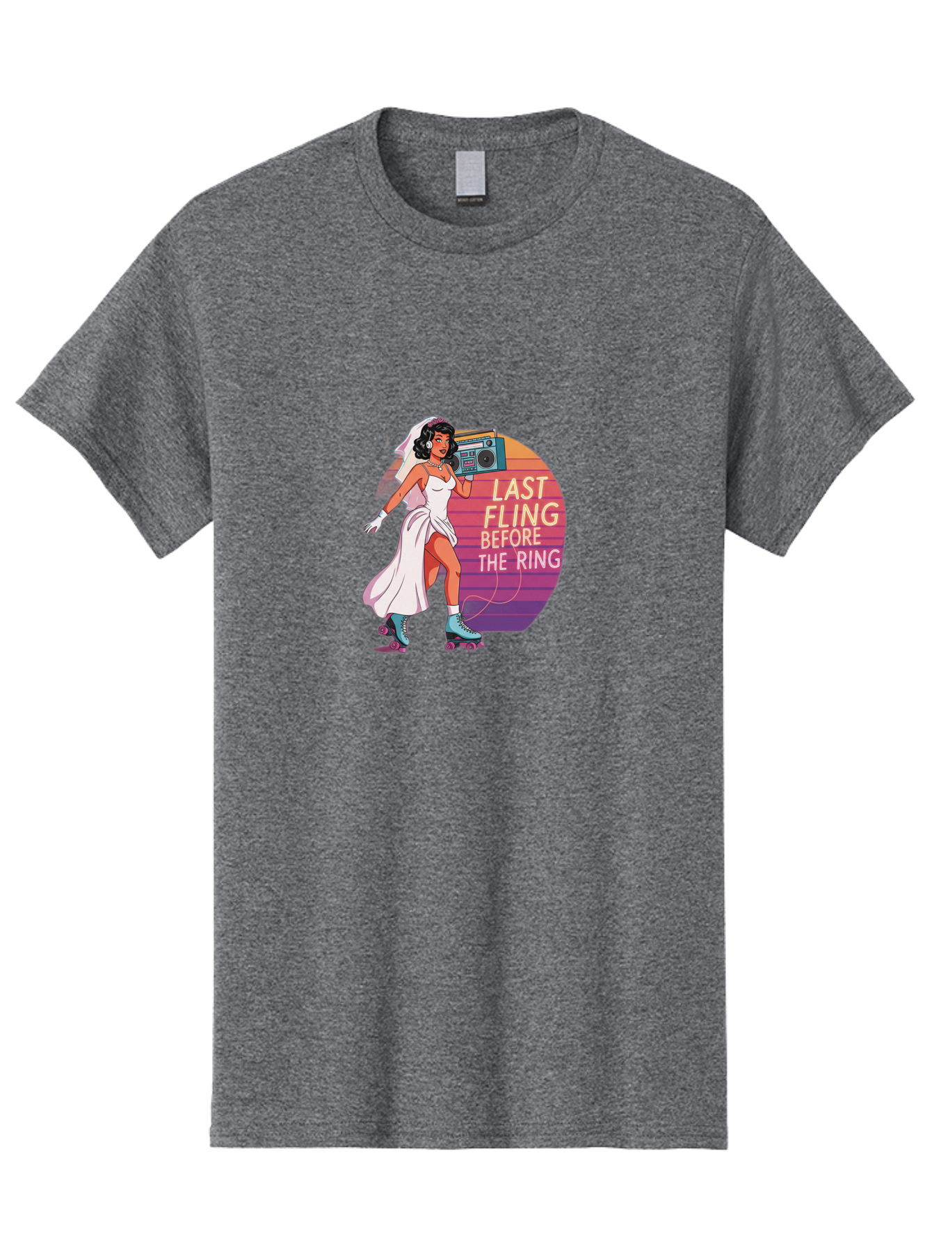 Last-Fling-Before-The-Ring-1 Men'S Graphic Tee, 100% Cotton, Comfortable Casual Summer Wear, Machine Washable, Bride On Roller Skates, Wedding Dress, Boombox, Last Fling Before The Ring, Fun, Party, Bachelorette, Playful Bride, Baa911