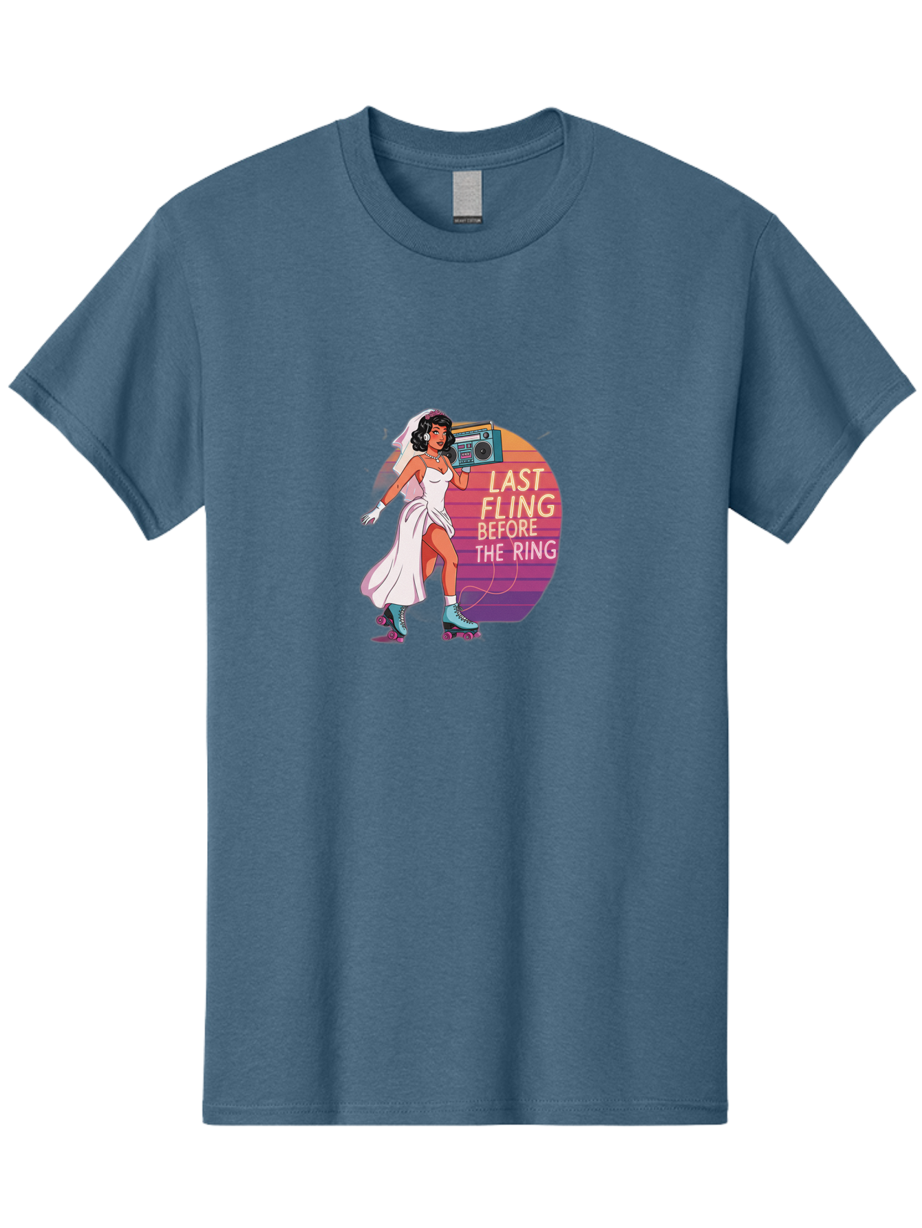 Last-Fling-Before-The-Ring-1 Men'S Graphic Tee, 100% Cotton, Comfortable Casual Summer Wear, Machine Washable, Bride On Roller Skates, Wedding Dress, Boombox, Last Fling Before The Ring, Fun, Party, Bachelorette, Playful Bride, Baa911