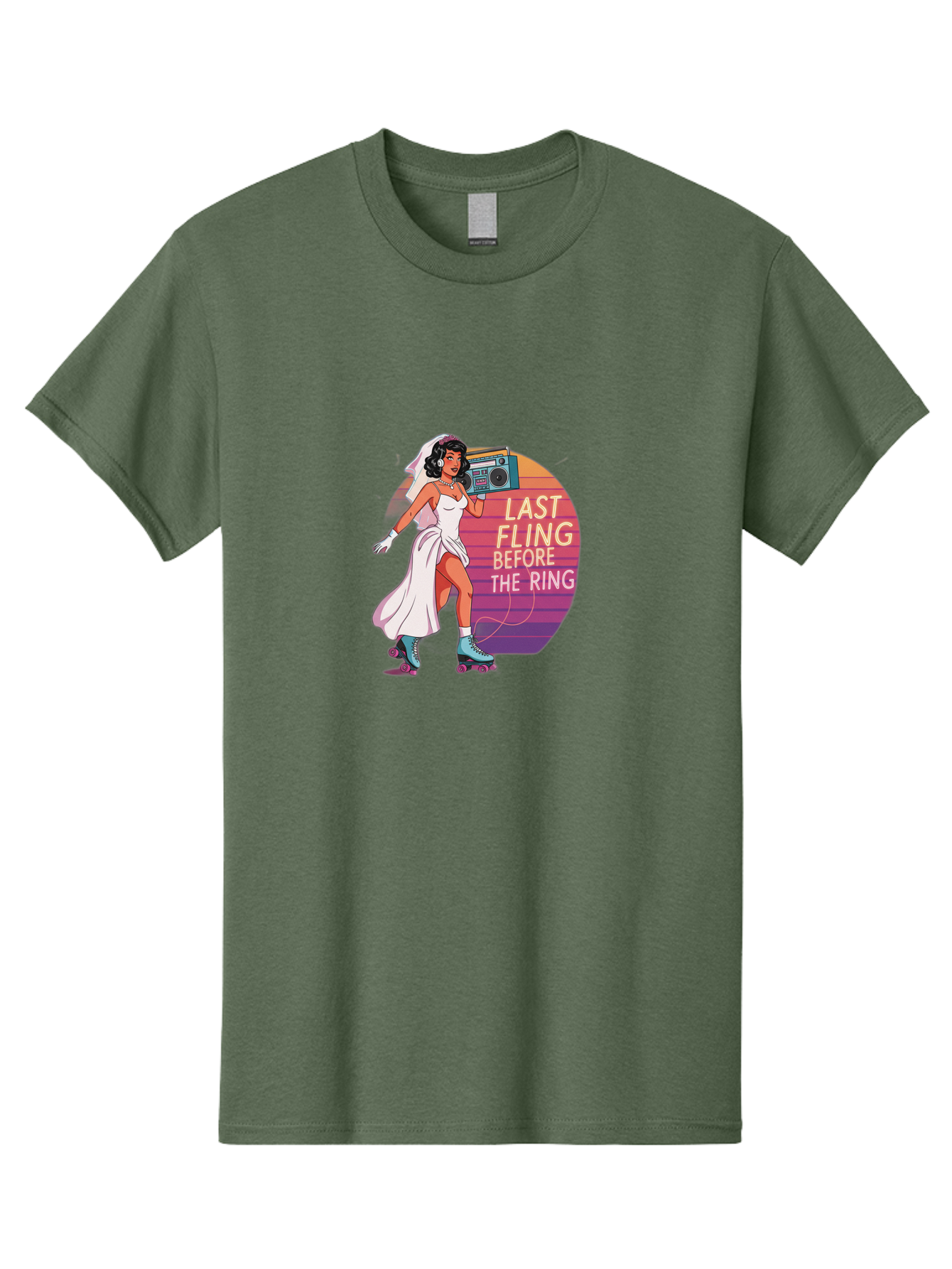 Last-Fling-Before-The-Ring-1 Men'S Graphic Tee, 100% Cotton, Comfortable Casual Summer Wear, Machine Washable, Bride On Roller Skates, Wedding Dress, Boombox, Last Fling Before The Ring, Fun, Party, Bachelorette, Playful Bride, Baa911