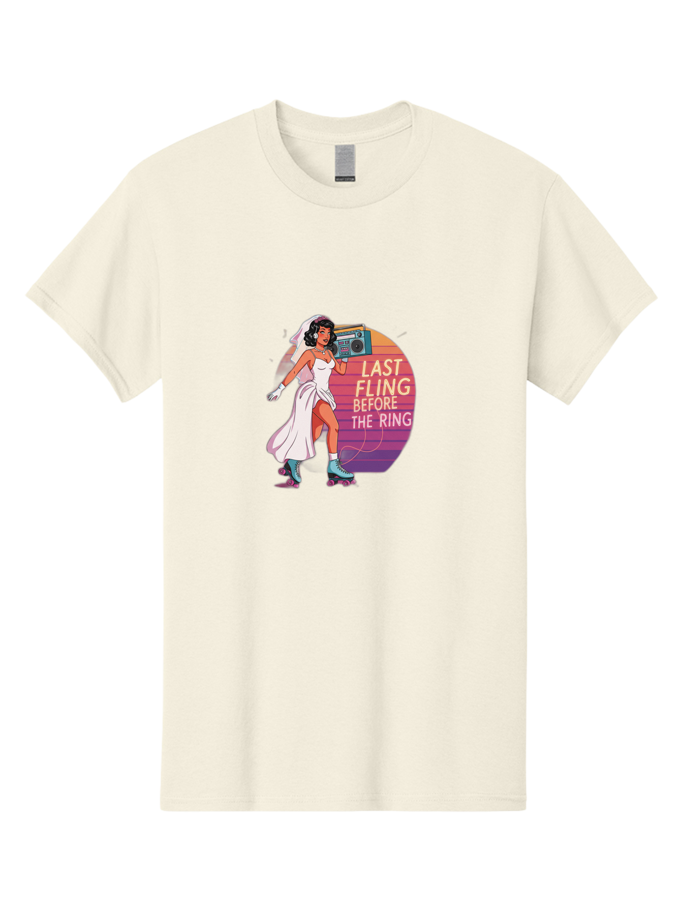 Last-Fling-Before-The-Ring-1 Men'S Graphic Tee, 100% Cotton, Comfortable Casual Summer Wear, Machine Washable, Bride On Roller Skates, Wedding Dress, Boombox, Last Fling Before The Ring, Fun, Party, Bachelorette, Playful Bride, Baa911