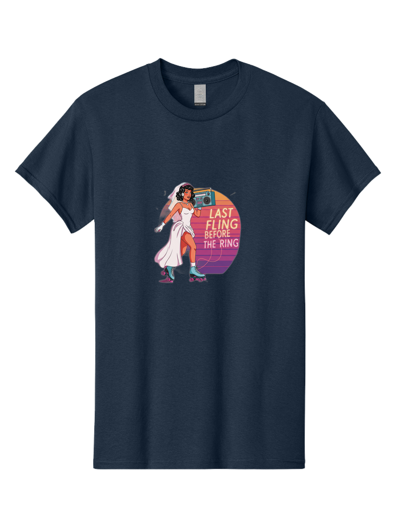Last-Fling-Before-The-Ring-1 Men'S Graphic Tee, 100% Cotton, Comfortable Casual Summer Wear, Machine Washable, Bride On Roller Skates, Wedding Dress, Boombox, Last Fling Before The Ring, Fun, Party, Bachelorette, Playful Bride, Baa911