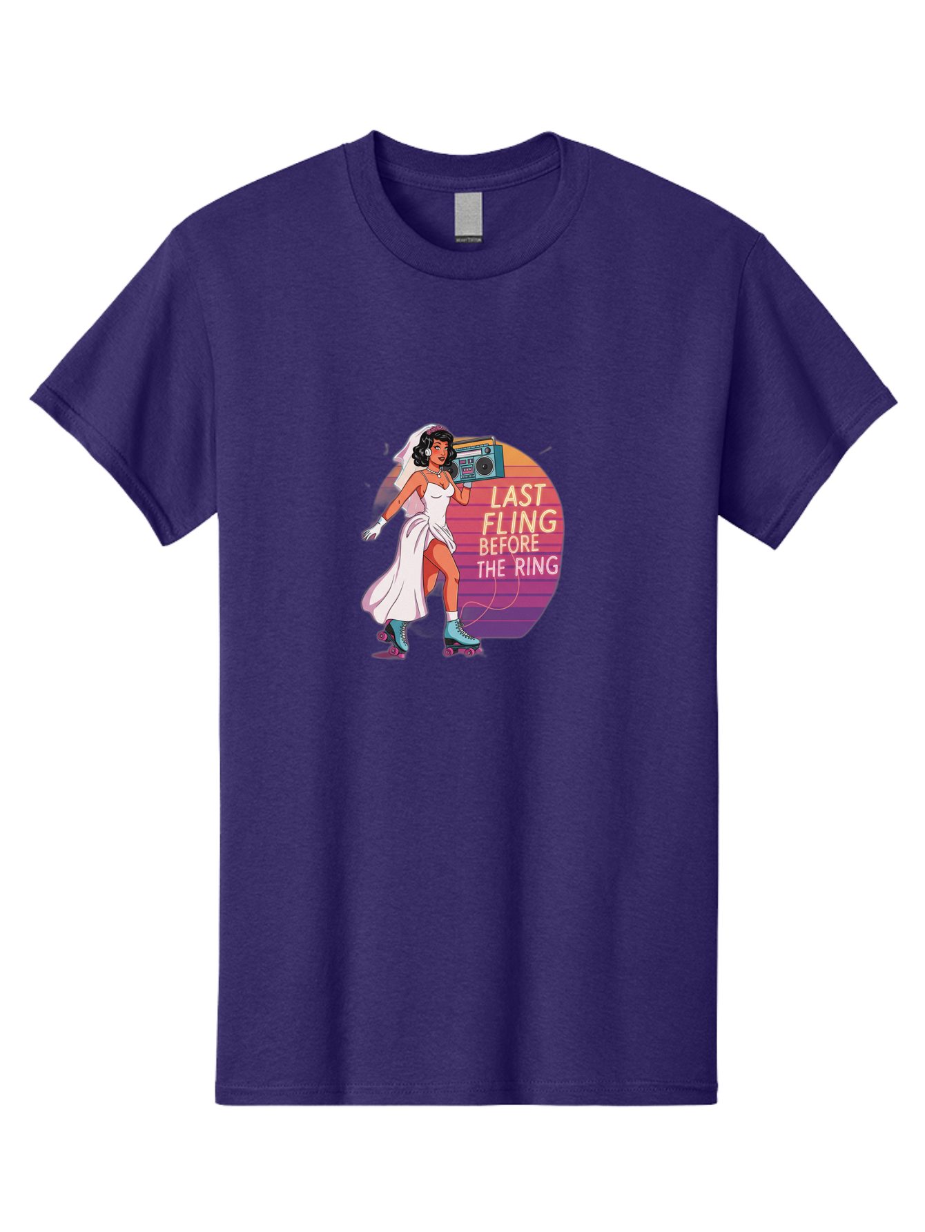 Last-Fling-Before-The-Ring-1 Men'S Graphic Tee, 100% Cotton, Comfortable Casual Summer Wear, Machine Washable, Bride On Roller Skates, Wedding Dress, Boombox, Last Fling Before The Ring, Fun, Party, Bachelorette, Playful Bride, Baa911