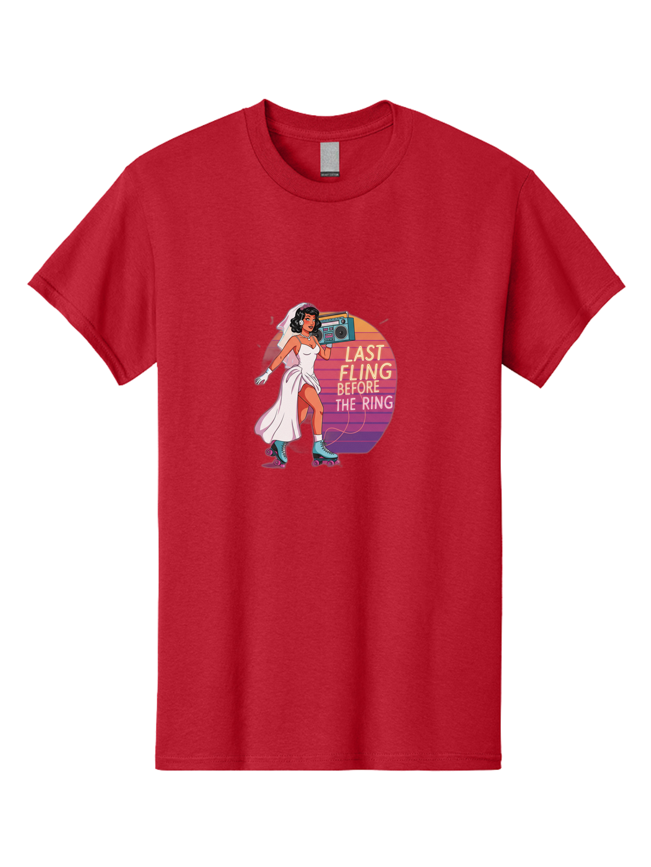 Last-Fling-Before-The-Ring-1 Men'S Graphic Tee, 100% Cotton, Comfortable Casual Summer Wear, Machine Washable, Bride On Roller Skates, Wedding Dress, Boombox, Last Fling Before The Ring, Fun, Party, Bachelorette, Playful Bride, Baa911