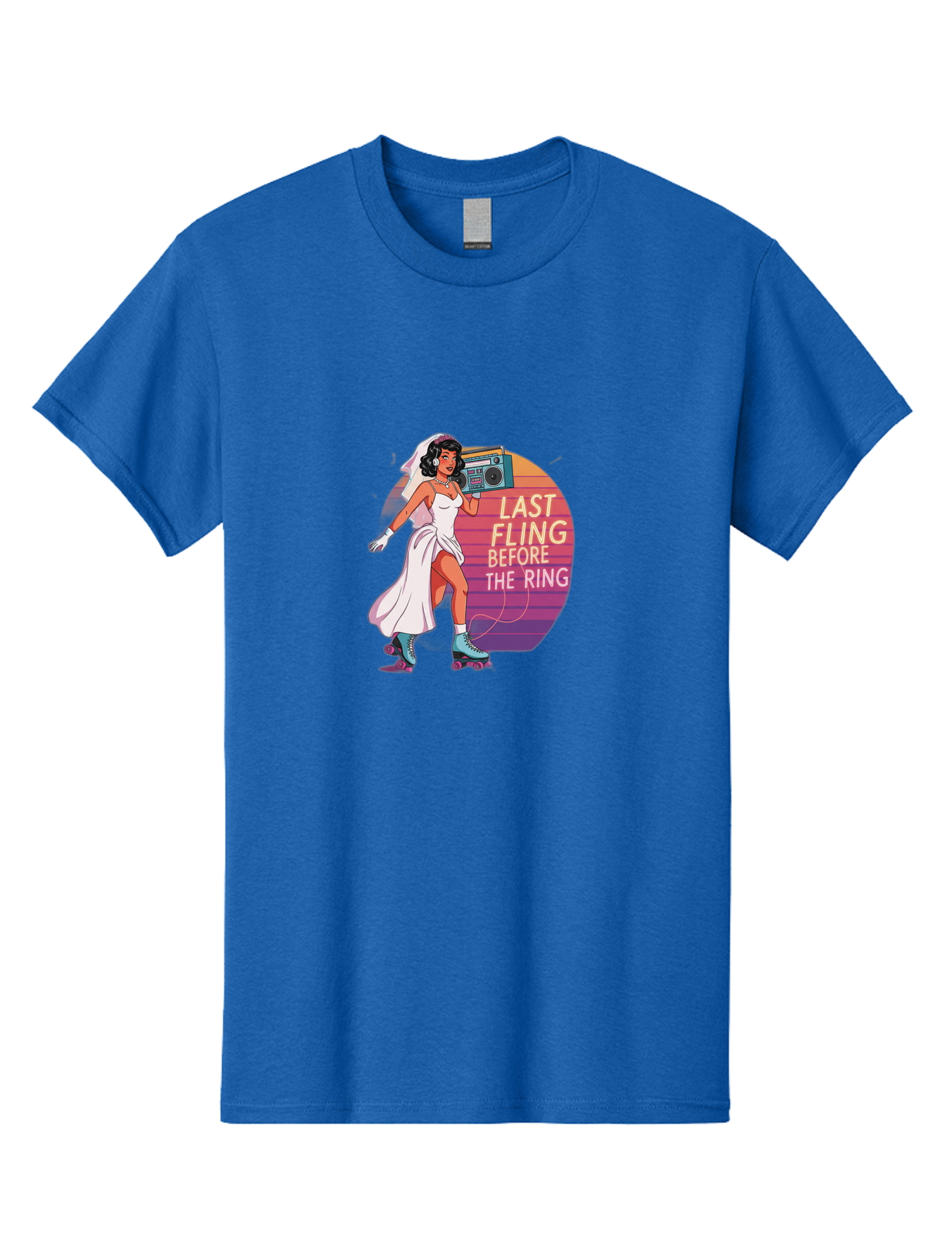 Last-Fling-Before-The-Ring-1 Men'S Graphic Tee, 100% Cotton, Comfortable Casual Summer Wear, Machine Washable, Bride On Roller Skates, Wedding Dress, Boombox, Last Fling Before The Ring, Fun, Party, Bachelorette, Playful Bride, Baa911