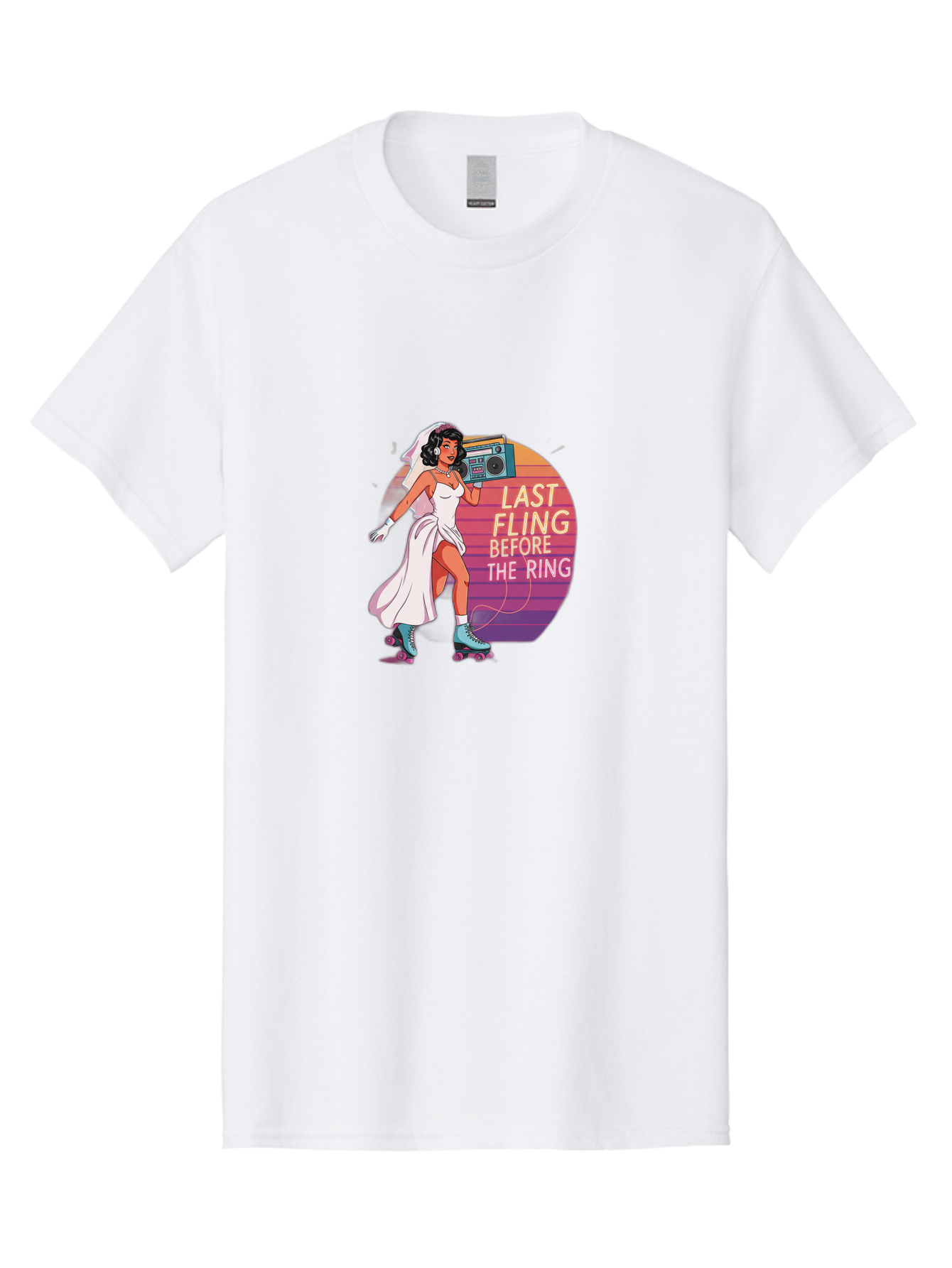 Last-Fling-Before-The-Ring-1 Men'S Graphic Tee, 100% Cotton, Comfortable Casual Summer Wear, Machine Washable, Bride On Roller Skates, Wedding Dress, Boombox, Last Fling Before The Ring, Fun, Party, Bachelorette, Playful Bride, Baa911