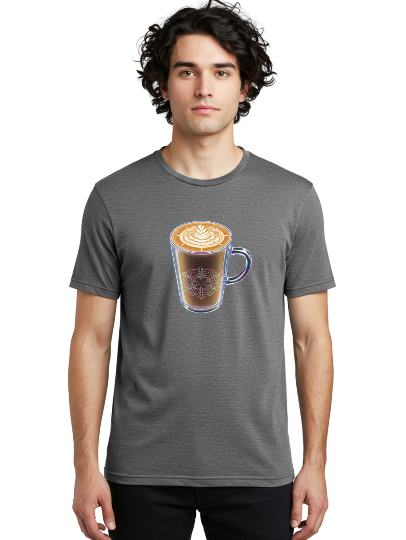 Latte-Art-Coffee Men'S Graphic Tee, 100% Cotton, Comfortable Casual Summer Wear, Machine Washable, Latte Art, Coffee Design, Coffee Cup, Leaf Pattern, Frothy Coffee, Coffee Drink, Gourmet Coffee, Artistic Coffee Baa913