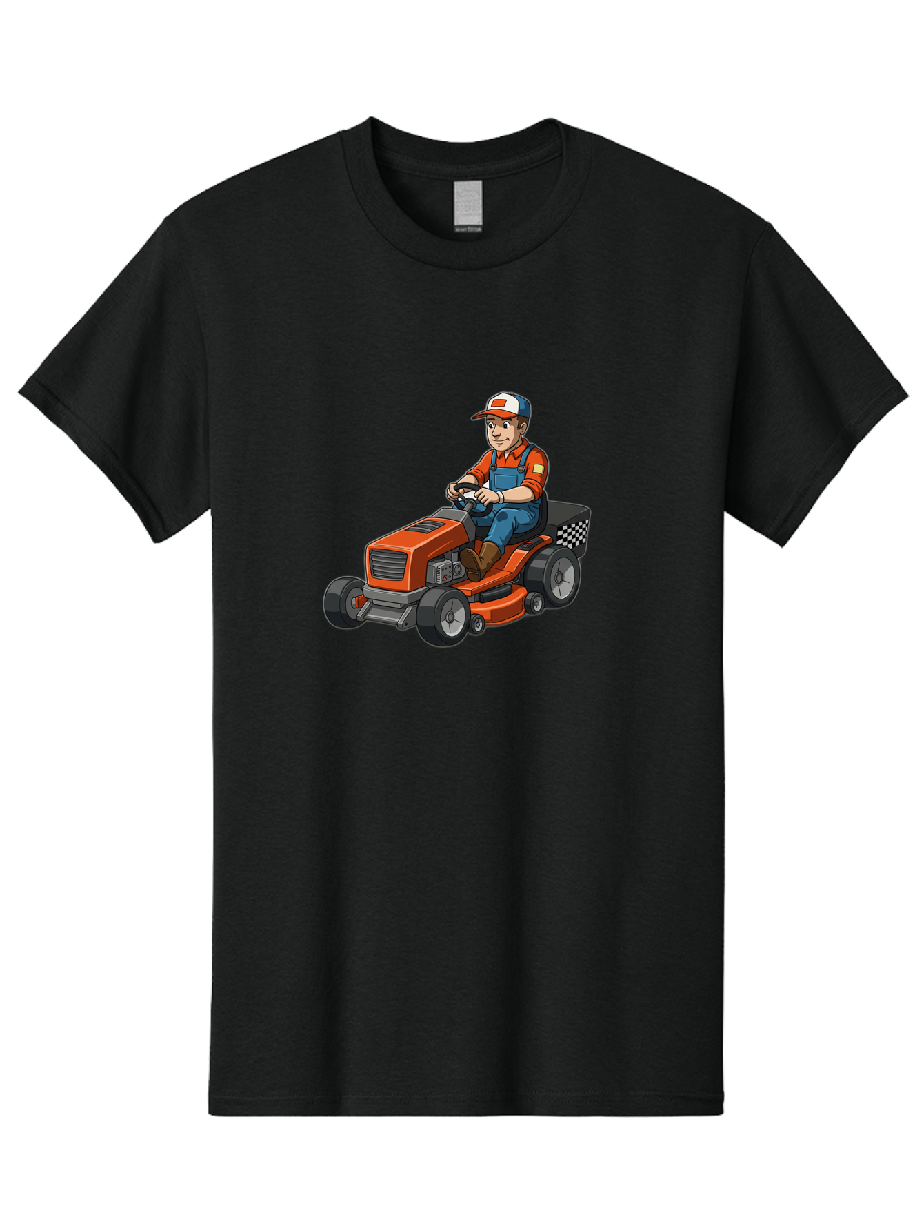 Lawn-Mower-Operator Men'S Graphic Tee, 100% Cotton, Comfortable Casual Summer Wear, Machine Washable, Lawn Mower, Gardening, Landscaping, Outdoor Work, Gardening Tools, Lawn Care, Mower, Orange Lawn Mower, Checkered Bag Baa916