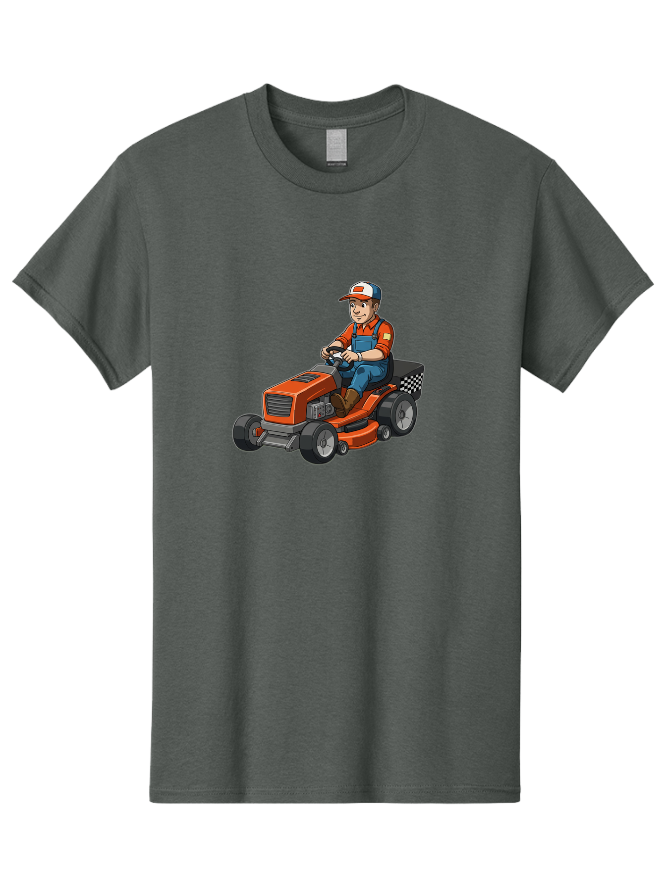 Lawn-Mower-Operator Men'S Graphic Tee, 100% Cotton, Comfortable Casual Summer Wear, Machine Washable, Lawn Mower, Gardening, Landscaping, Outdoor Work, Gardening Tools, Lawn Care, Mower, Orange Lawn Mower, Checkered Bag Baa916