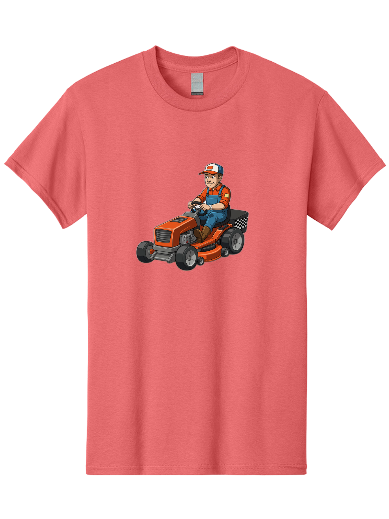 Lawn-Mower-Operator Men'S Graphic Tee, 100% Cotton, Comfortable Casual Summer Wear, Machine Washable, Lawn Mower, Gardening, Landscaping, Outdoor Work, Gardening Tools, Lawn Care, Mower, Orange Lawn Mower, Checkered Bag Baa916