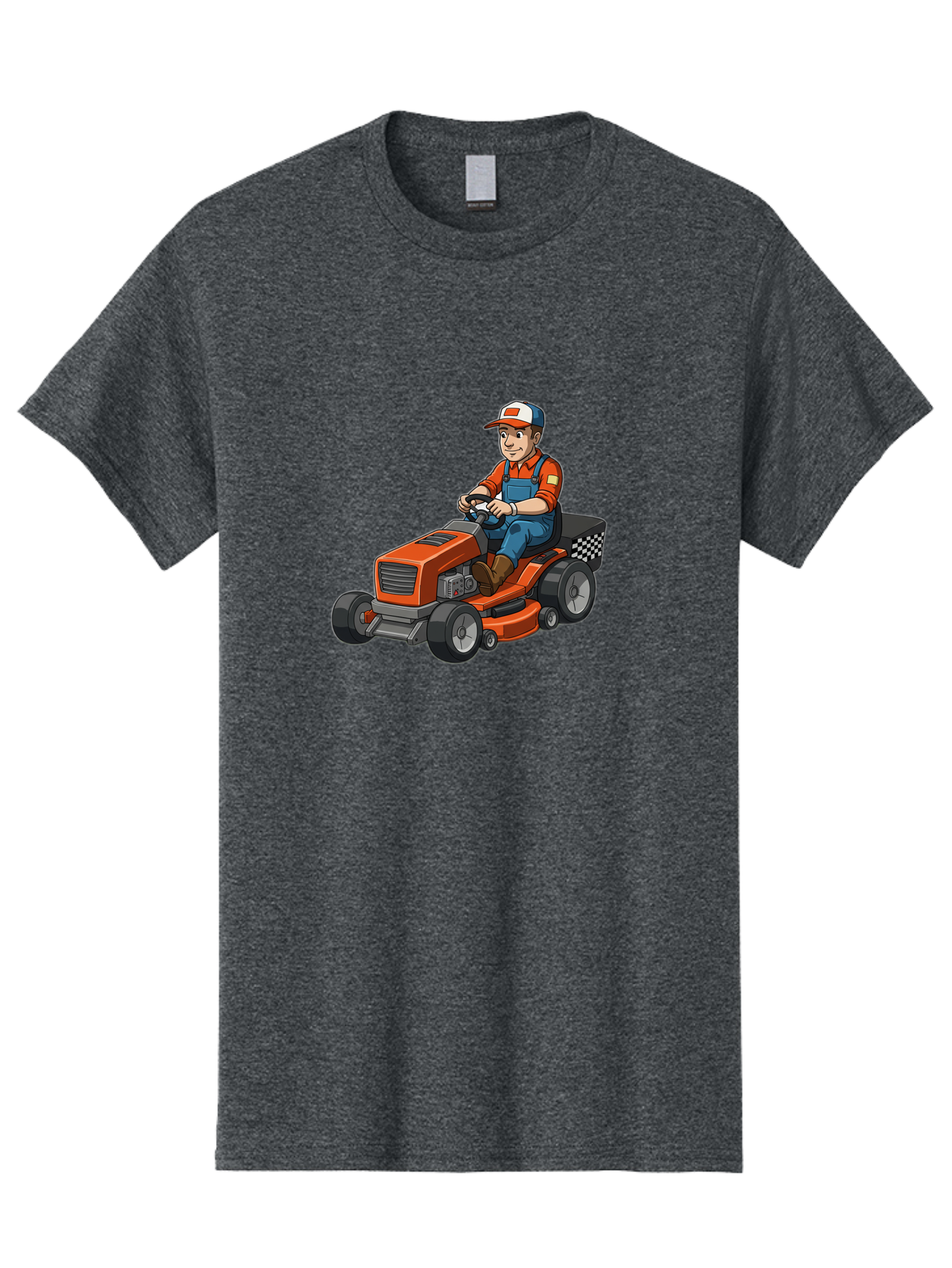Lawn-Mower-Operator Men'S Graphic Tee, 100% Cotton, Comfortable Casual Summer Wear, Machine Washable, Lawn Mower, Gardening, Landscaping, Outdoor Work, Gardening Tools, Lawn Care, Mower, Orange Lawn Mower, Checkered Bag Baa916