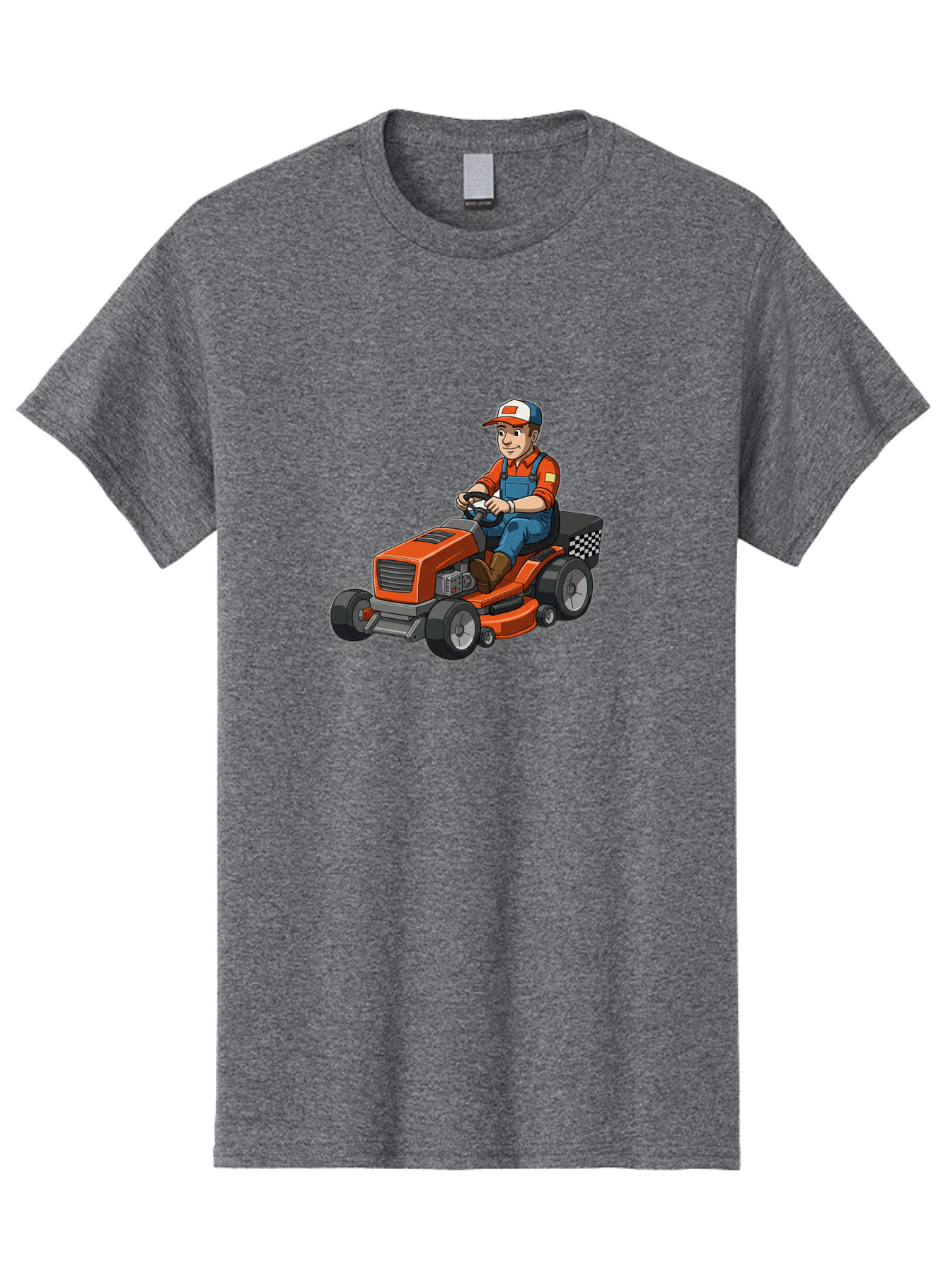 Lawn-Mower-Operator Men'S Graphic Tee, 100% Cotton, Comfortable Casual Summer Wear, Machine Washable, Lawn Mower, Gardening, Landscaping, Outdoor Work, Gardening Tools, Lawn Care, Mower, Orange Lawn Mower, Checkered Bag Baa916