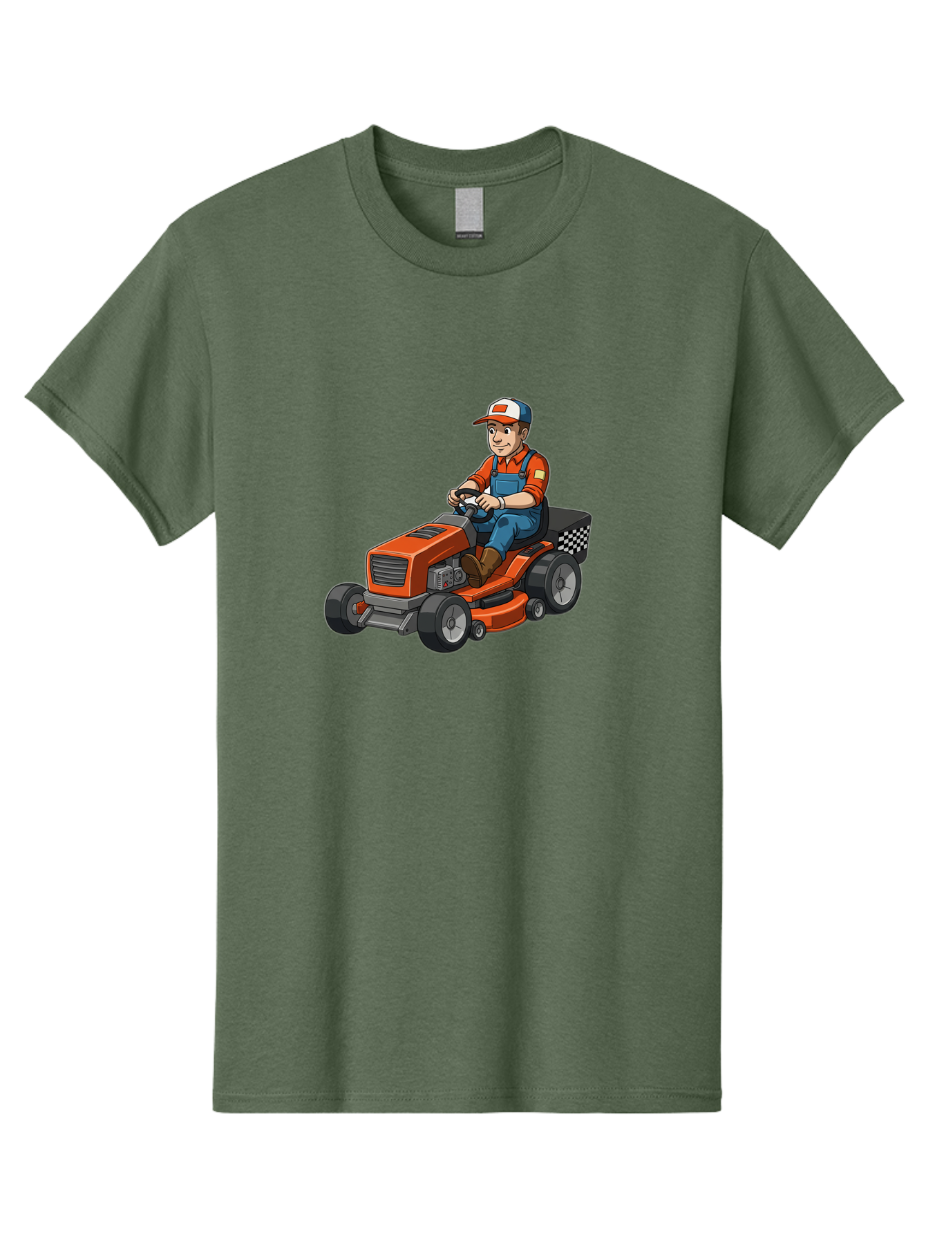 Lawn-Mower-Operator Men'S Graphic Tee, 100% Cotton, Comfortable Casual Summer Wear, Machine Washable, Lawn Mower, Gardening, Landscaping, Outdoor Work, Gardening Tools, Lawn Care, Mower, Orange Lawn Mower, Checkered Bag Baa916