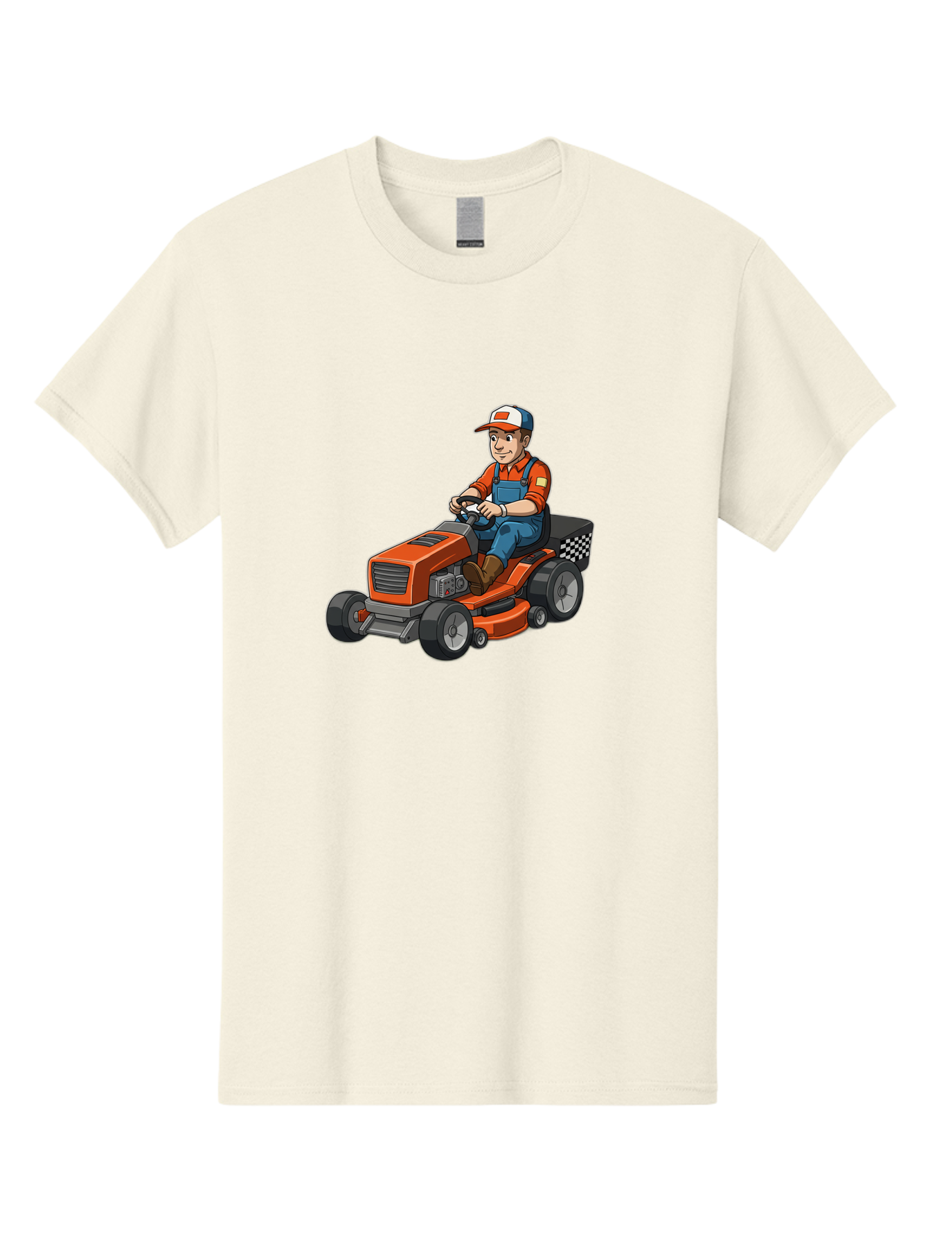 Lawn-Mower-Operator Men'S Graphic Tee, 100% Cotton, Comfortable Casual Summer Wear, Machine Washable, Lawn Mower, Gardening, Landscaping, Outdoor Work, Gardening Tools, Lawn Care, Mower, Orange Lawn Mower, Checkered Bag Baa916
