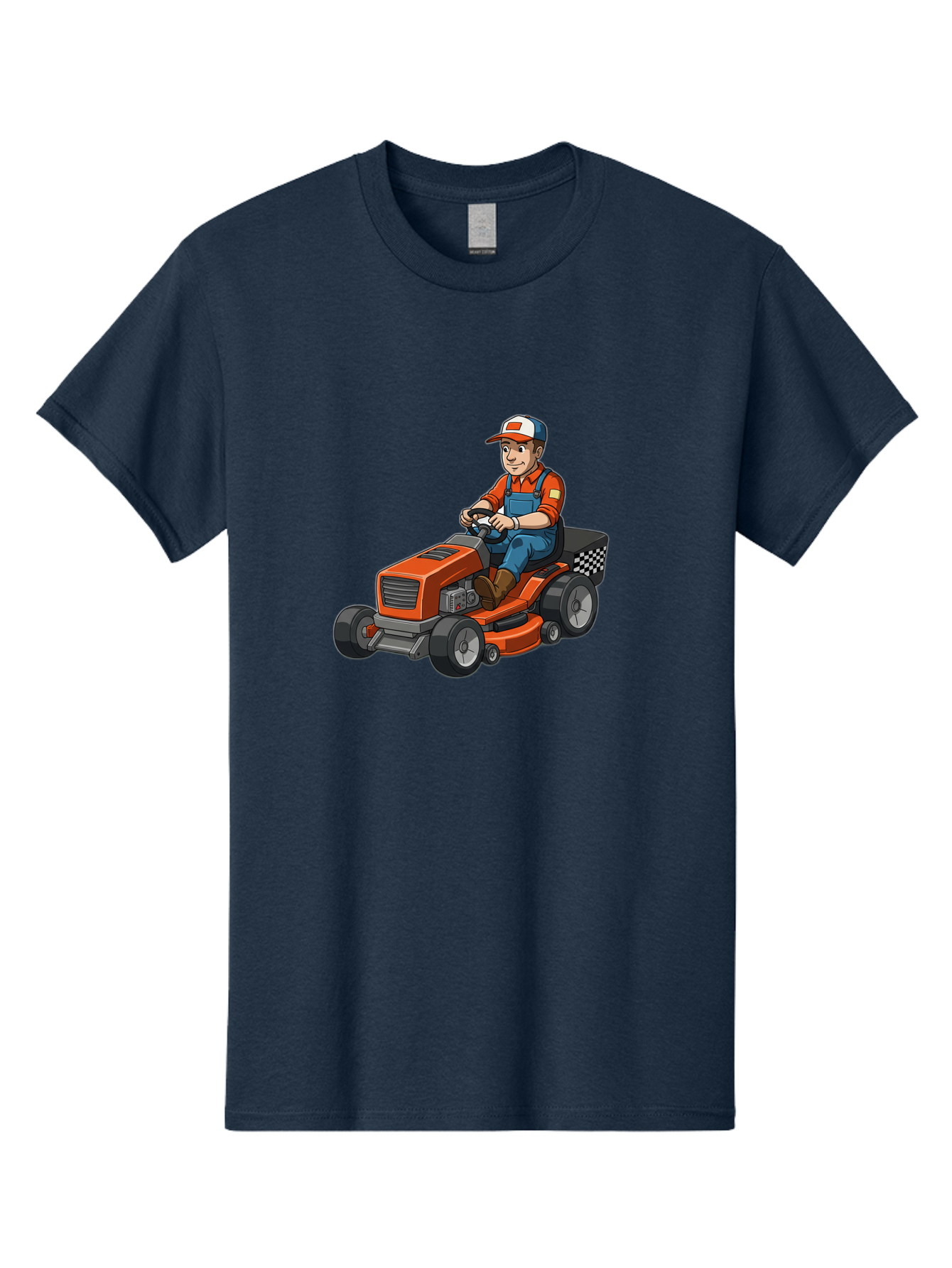 Lawn-Mower-Operator Men'S Graphic Tee, 100% Cotton, Comfortable Casual Summer Wear, Machine Washable, Lawn Mower, Gardening, Landscaping, Outdoor Work, Gardening Tools, Lawn Care, Mower, Orange Lawn Mower, Checkered Bag Baa916